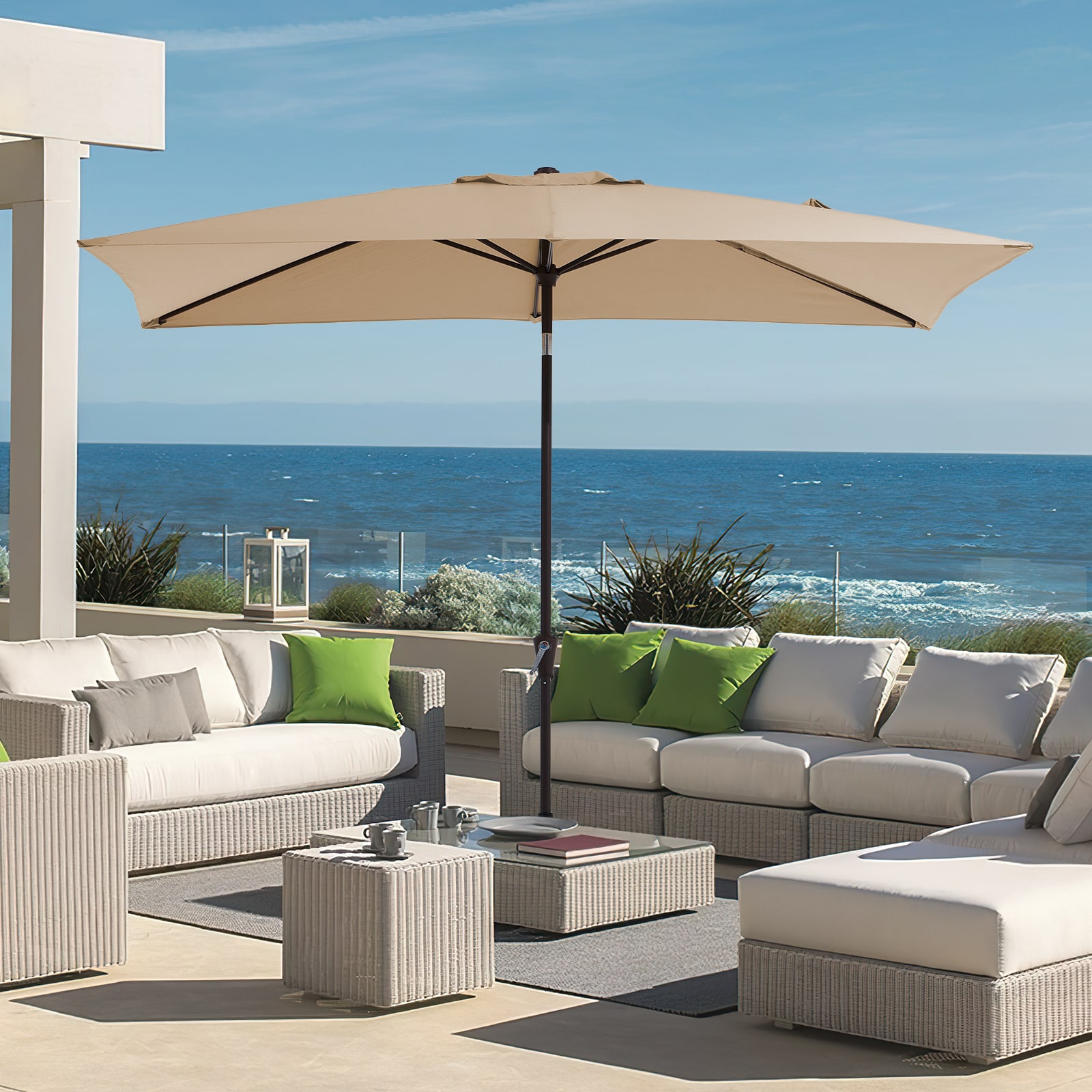 JEAREY JE-QTZZS-6.5X10FT-BE 6.5-ft Steel Beige Push-button Tilt Market Patio Umbrella