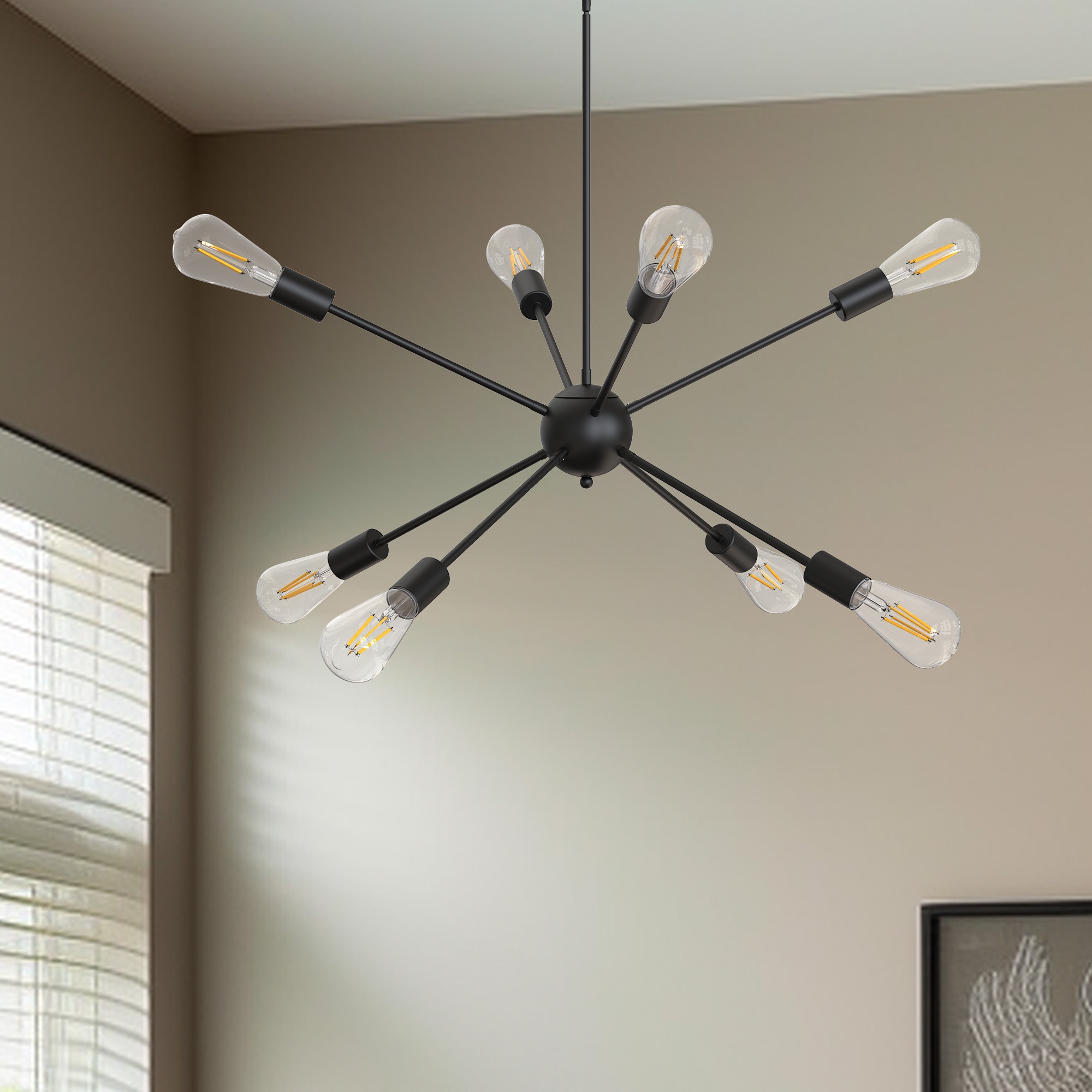 YANSUN 8-Light Black Sputnik Chandeliers, Modern Ceiling Light Fixture ...