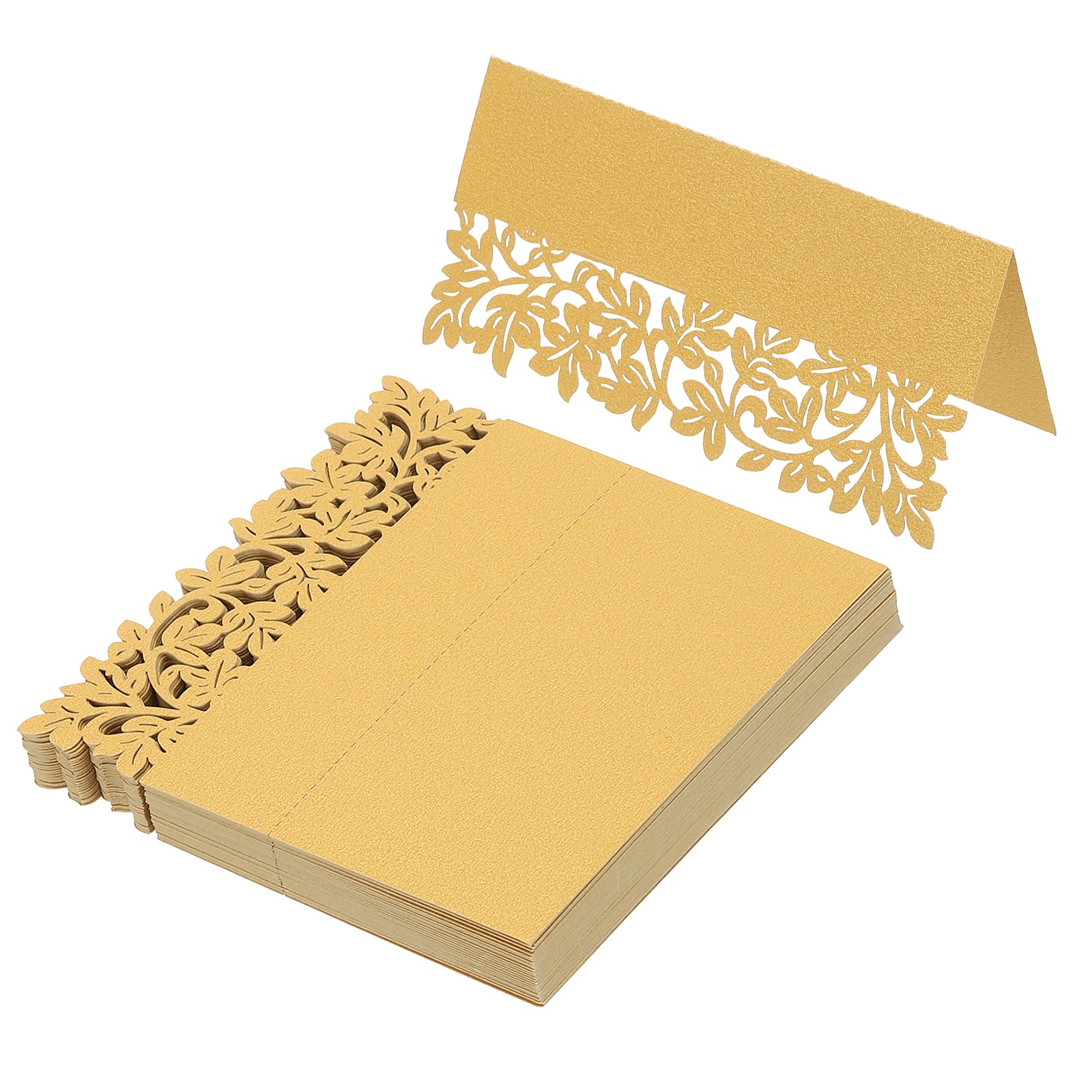 PATIKIL 50pcs Wedding Place Cards Laser Cut Leaves Table Place Card Folded Tent Card Name Cards for Table Setting Wedding Reception Buffet Gold Tone #S26042100UX1493