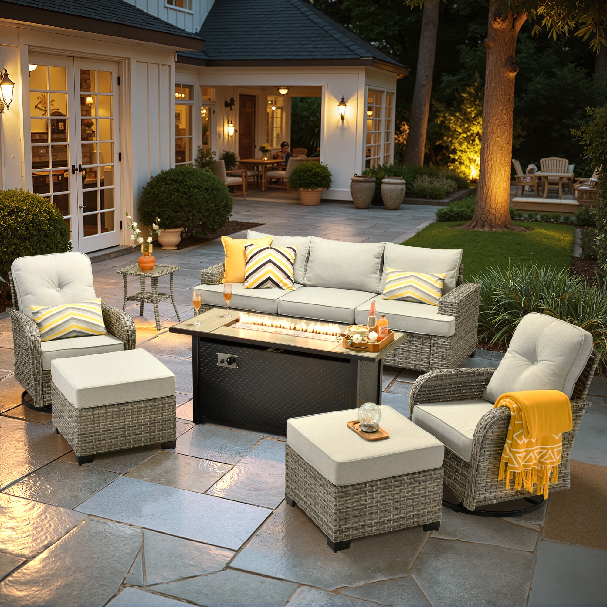 ALTRIGUS 6LCFP8503VYZTBS409AL 9 -Piece Wicker Patio Sofa Conversation Set with Light Gray Cushions