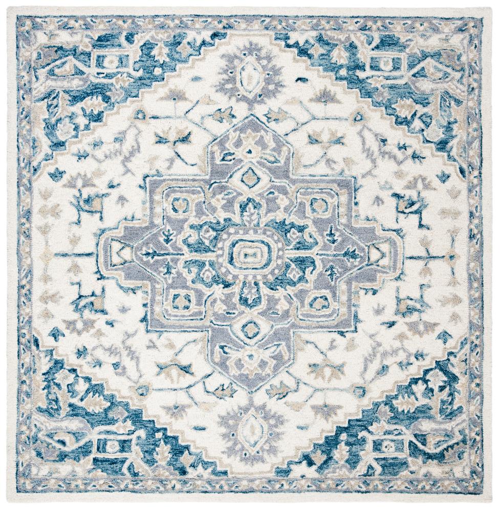 Ivory Navy Hand-Tufted Wool 5' Square Area Rug