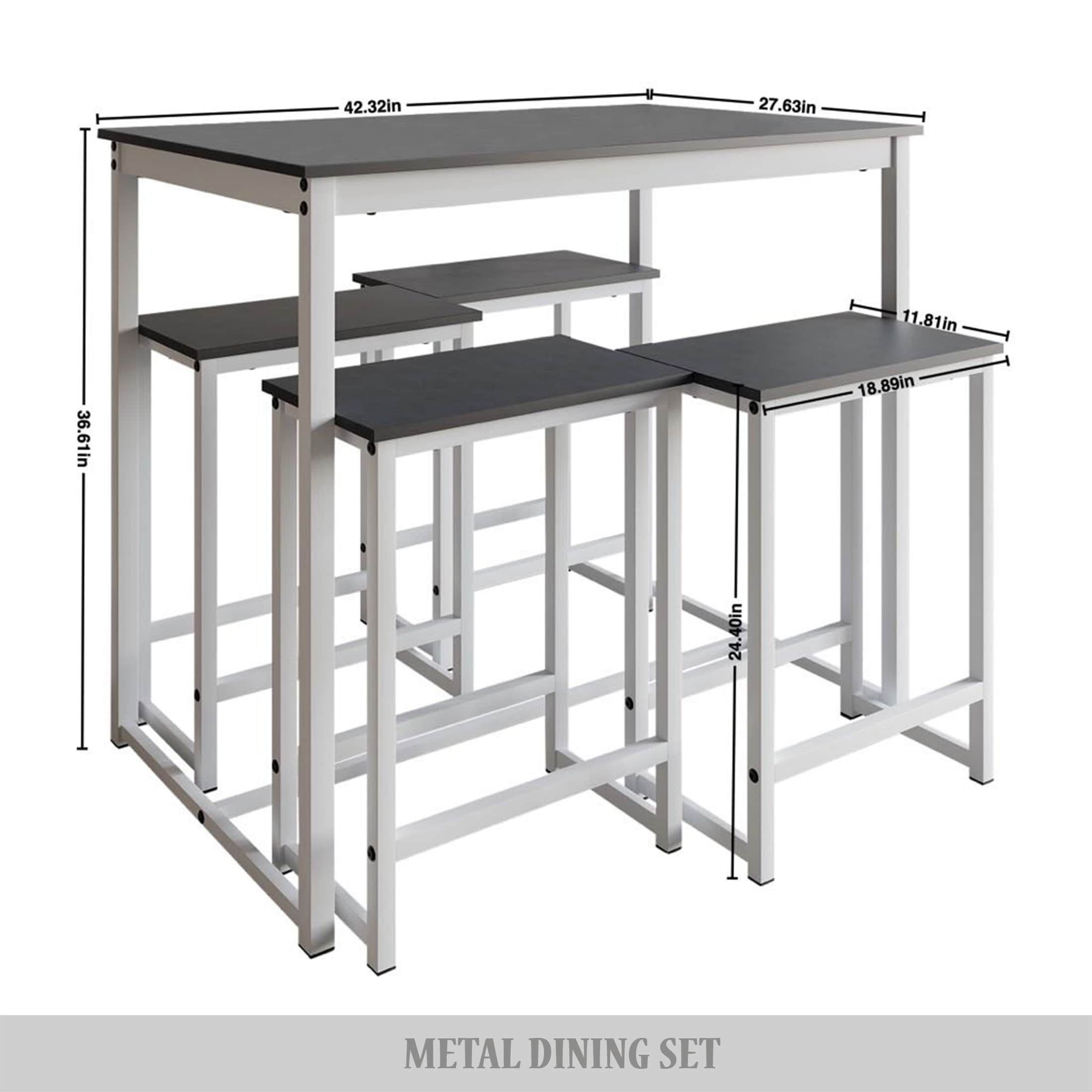 Compact White and Black Metal 5-Piece Dining Set