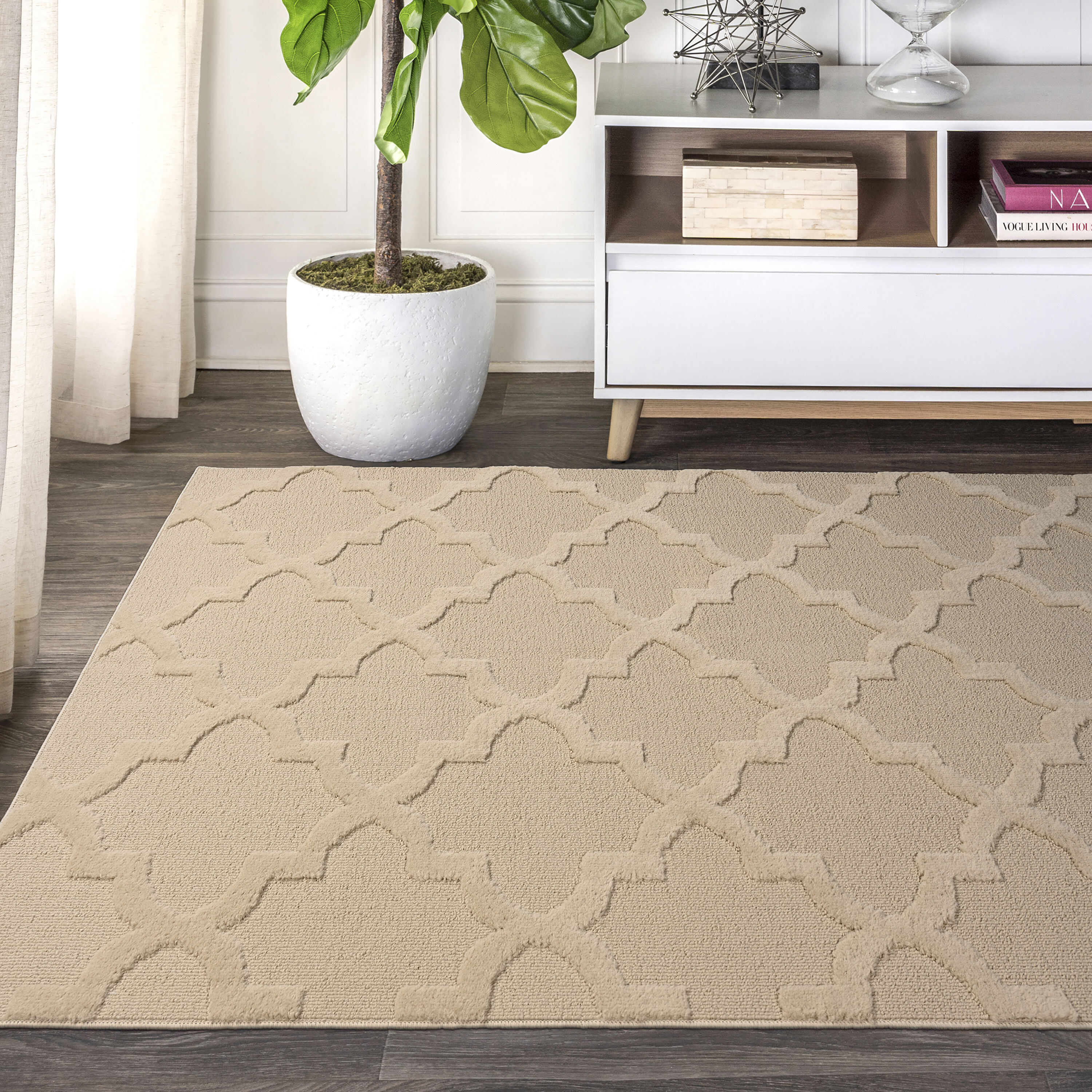 Garland Rug CL300N07210801 Quatro 6 x 9 (ft) Tufted Polypropylene Tan Rectangular Indoor Geometric Farmhouse/Cottage Area rug