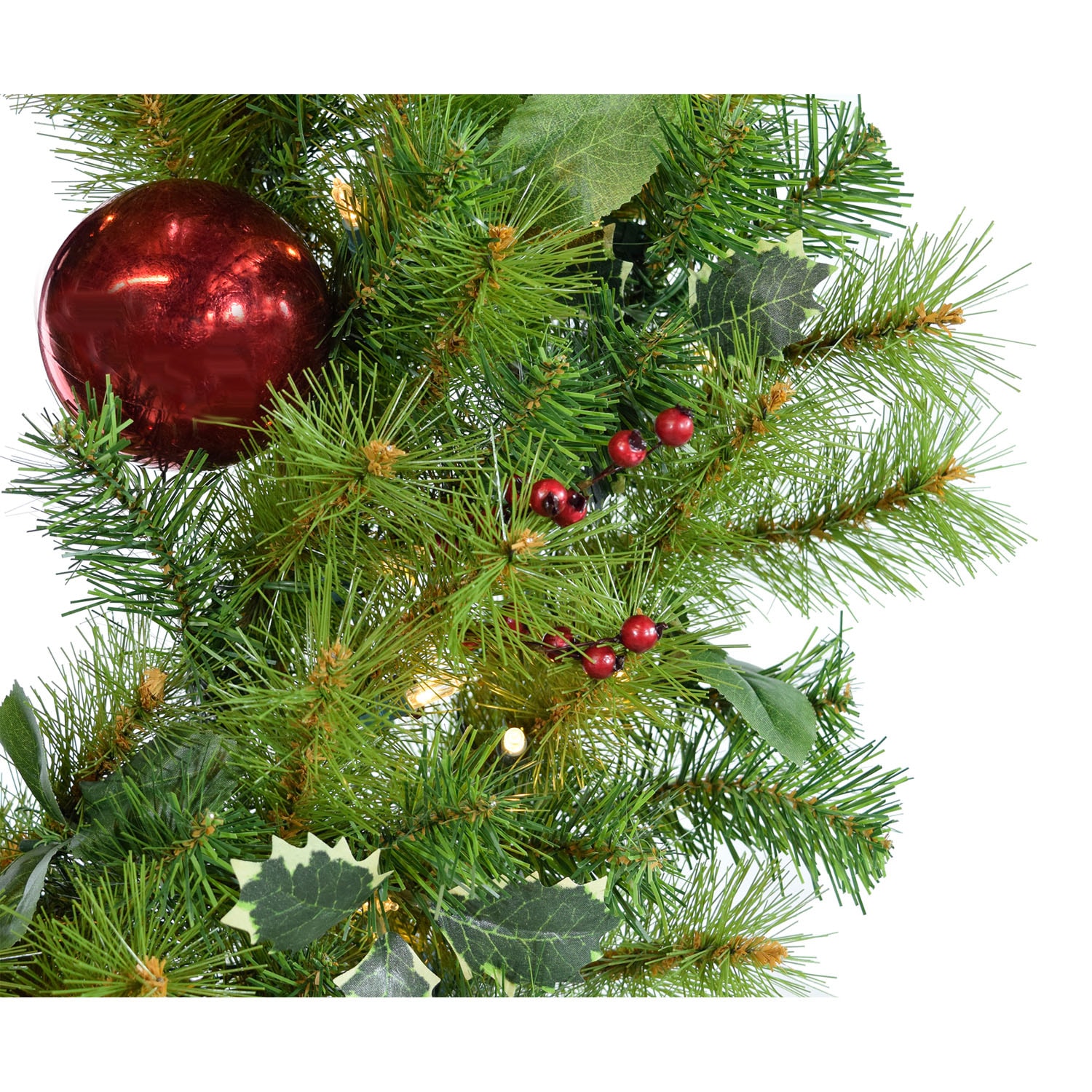 24-Inch Holly Berry Artificial Christmas Wreath Trio with Red Ribbon and LED Lights