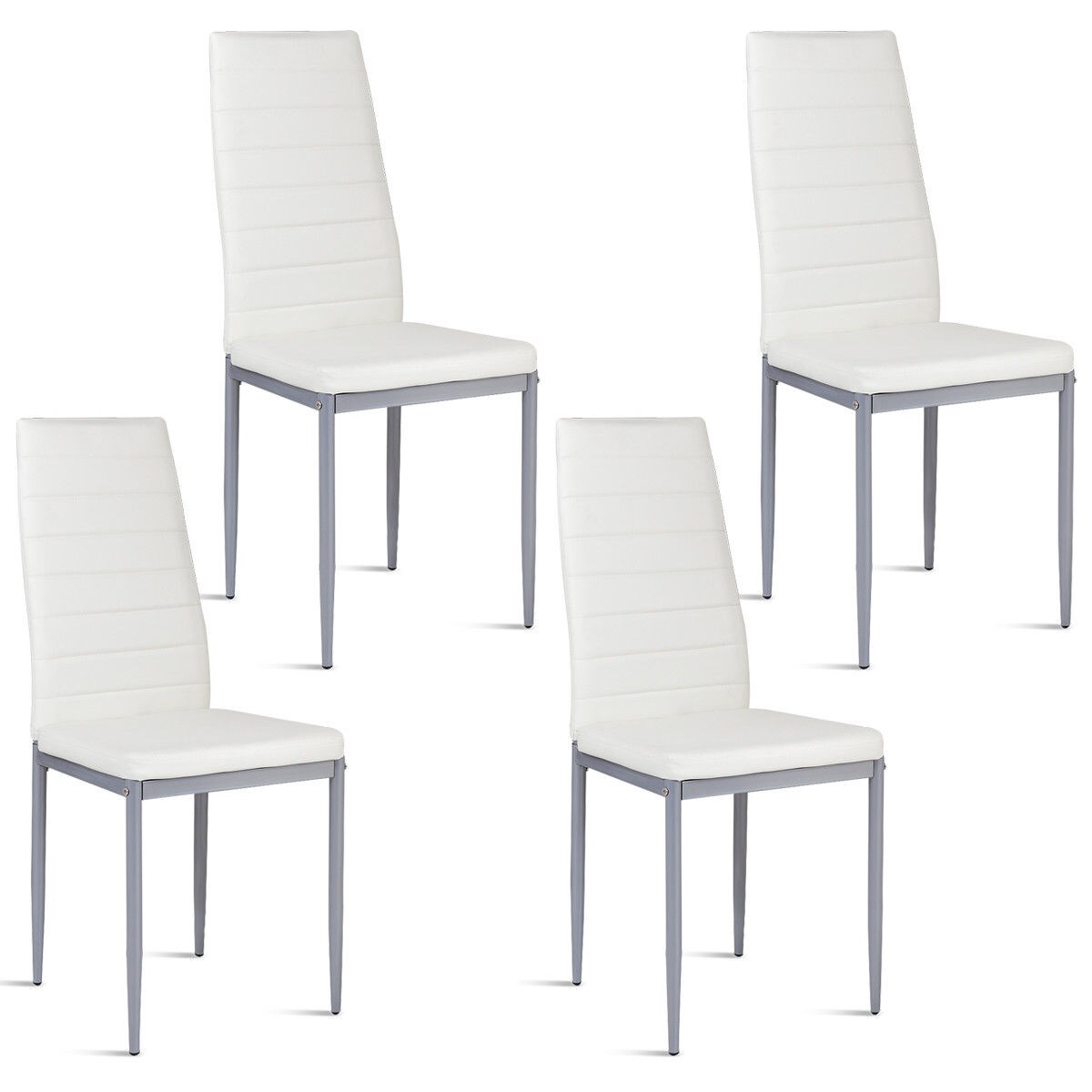 Goplus HW52019WH Set of 4 Pu Leather Dining Side Chairs Elegant Design Home Furniture White