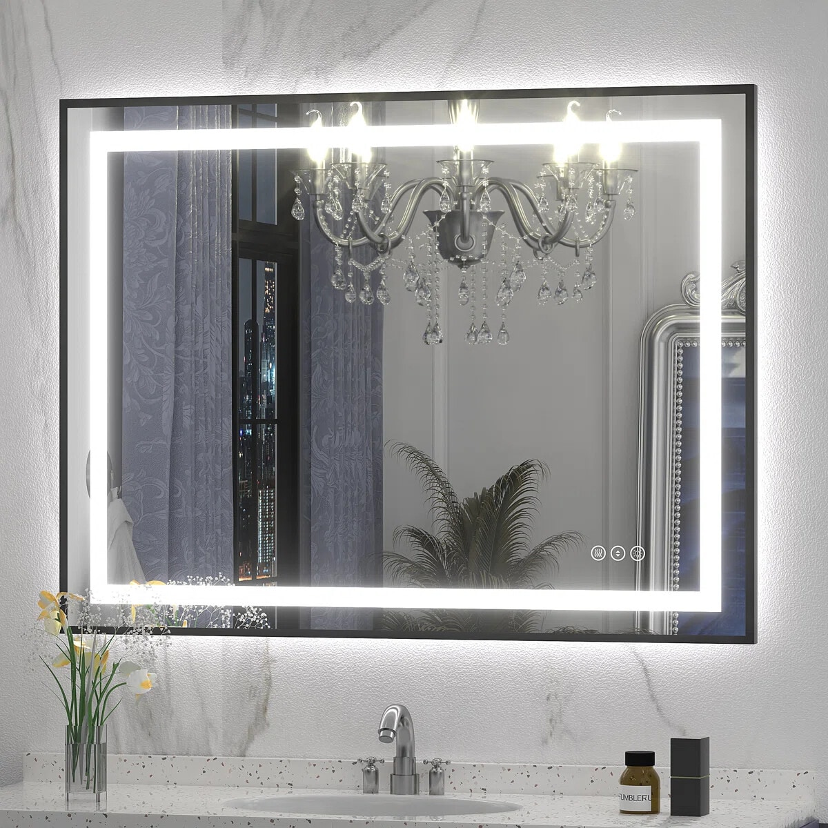YQP 40x30 Inch UL ETL Certificate Smart Anti-Fog Front-lit+Backlit Black Framed LED Bathroom Mirror