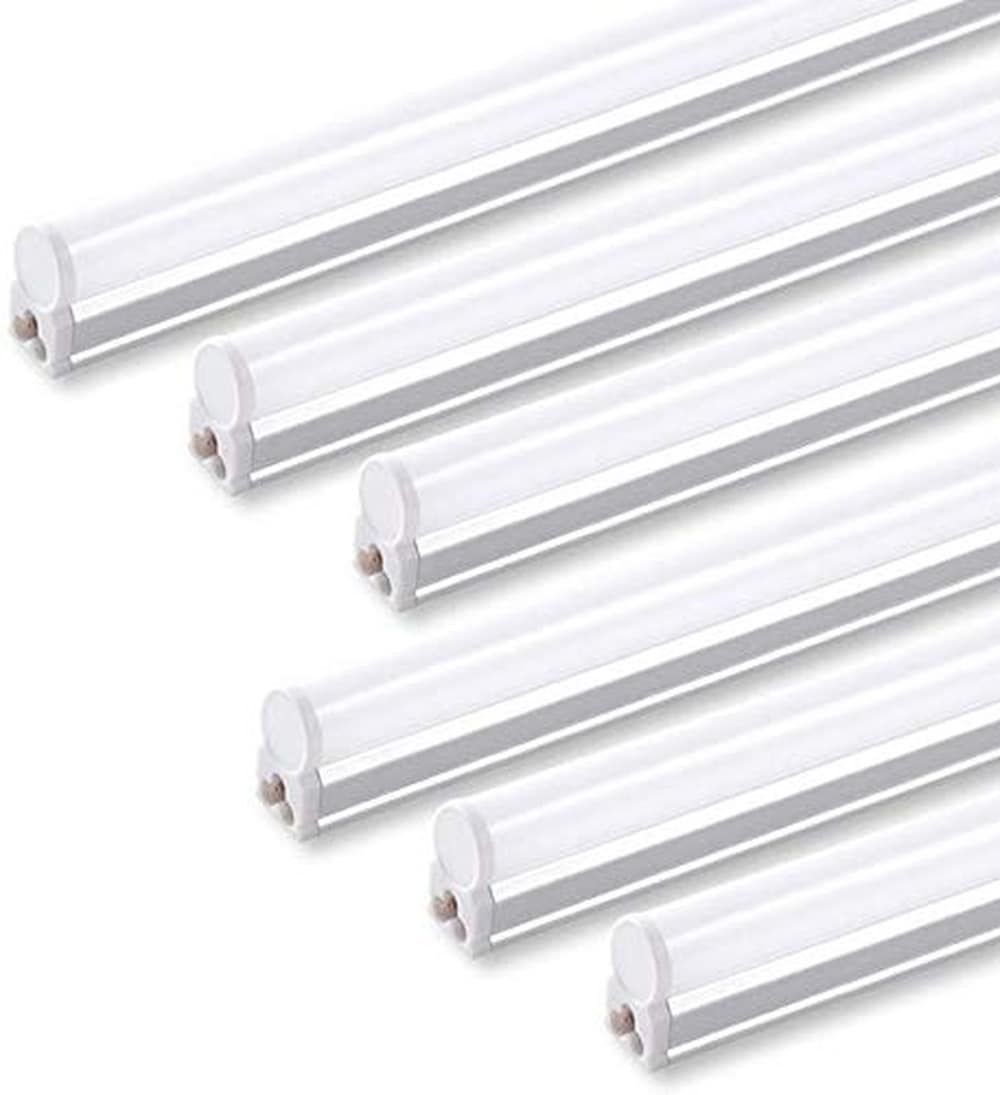 Afoxsos  6 pack LED T5 integrated single fixture 4FT 2200 lumen 3000K warm white 20W utility shop light linkable ceiling and under cabinet