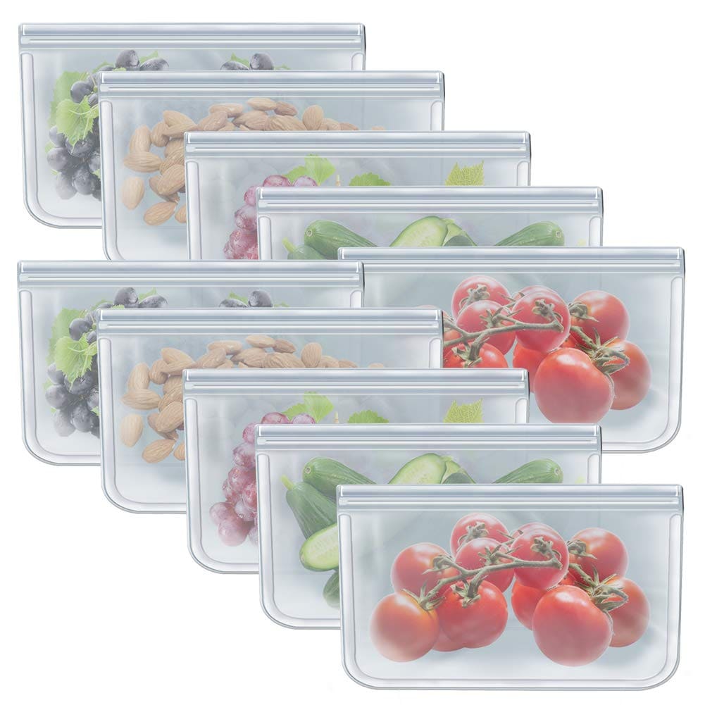 KIWDZFU  Reusable Food Storage Bags Half Gallon PEVA BPA Free Leak Proof Double Closure Transparent for Vegetables Snacks Sandwich Meat 10 pack