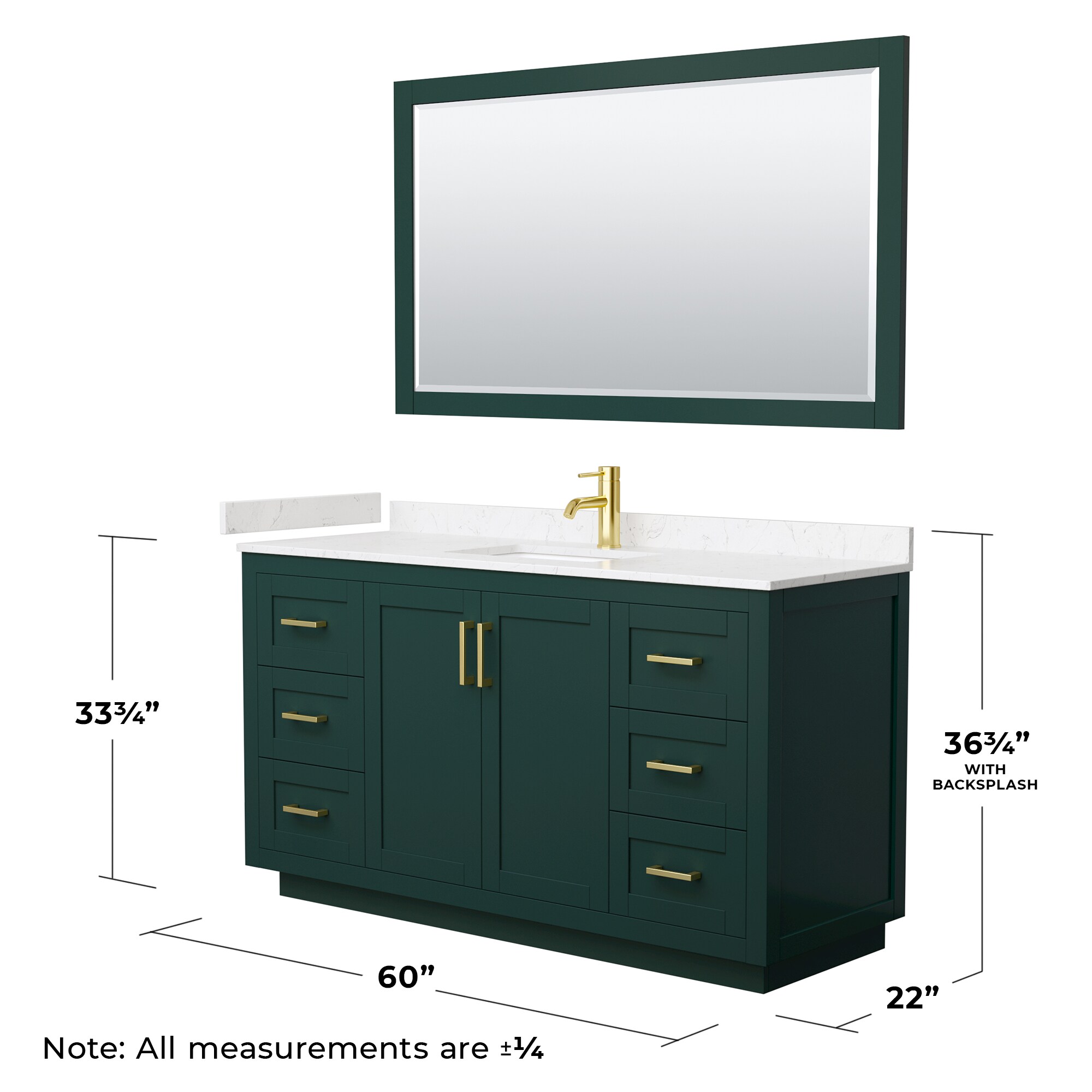 Miranda 60'' Green Single Bathroom Vanity with Carrara Marble Top
