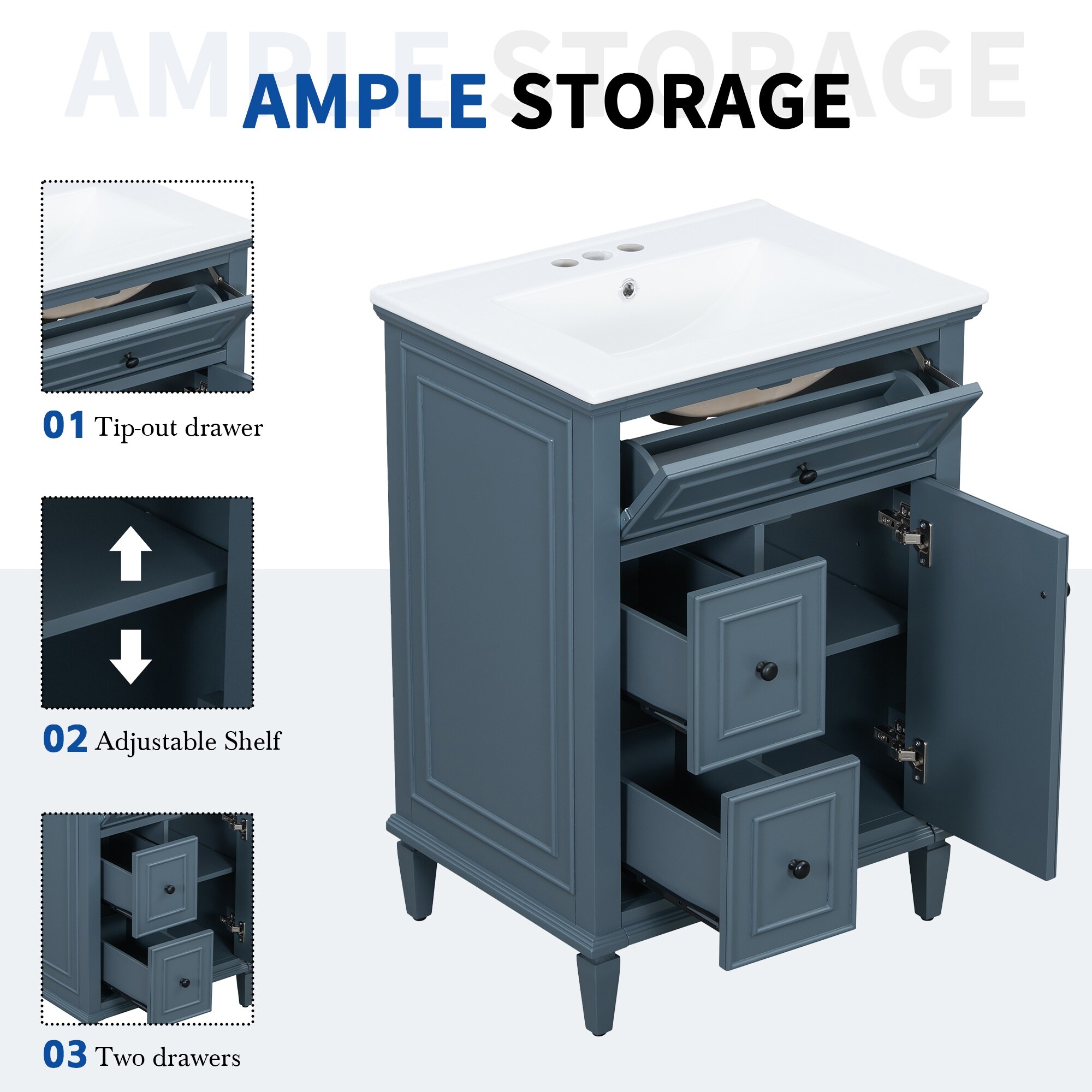 Wooakway 24 in Bathroom Vanity with Sink Bathroom Vanity Cabinet with ...