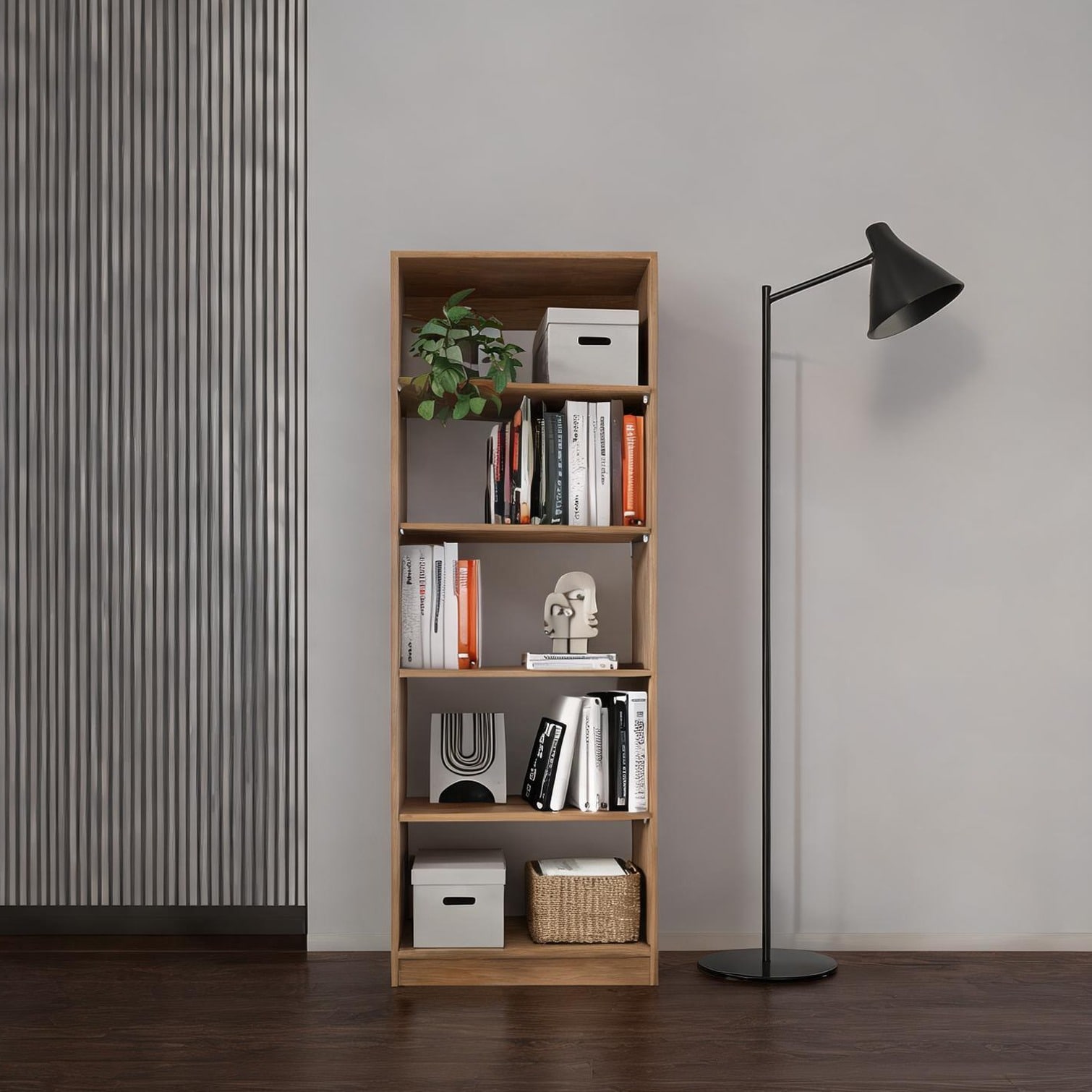 FlowLuxe 71-Inch Tall Bookcase Natural Finish Engineered Wood 4-Tier Display Shelf