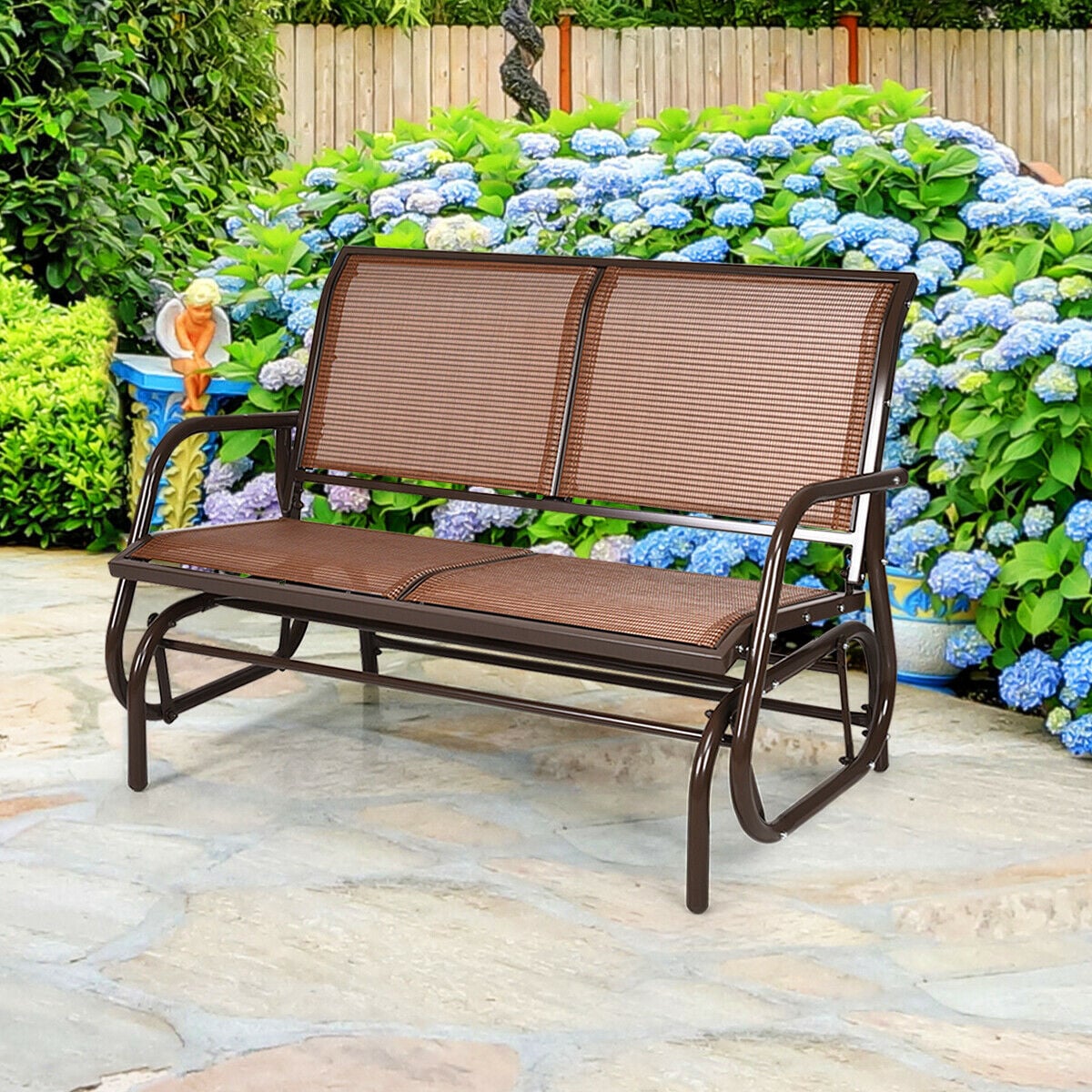 Costway 48.5-in W X 34-in H Brown Steel Garden Bench In The Patio ...