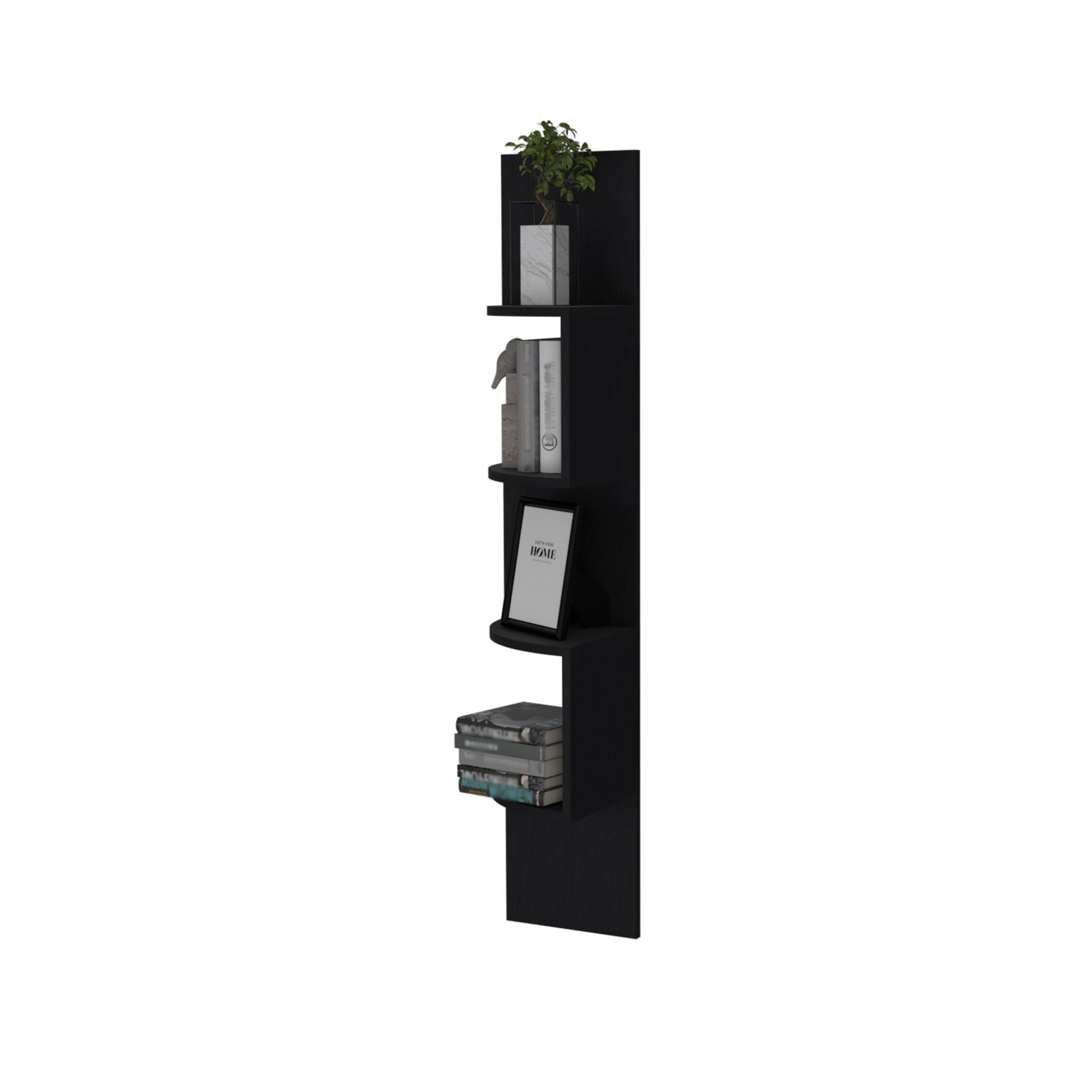 GlasFlength  Utility Storage shelf Corner Floating Wall Shelf Unit Modern Four Shelf Organizer for Living Room Office Bedroom Black