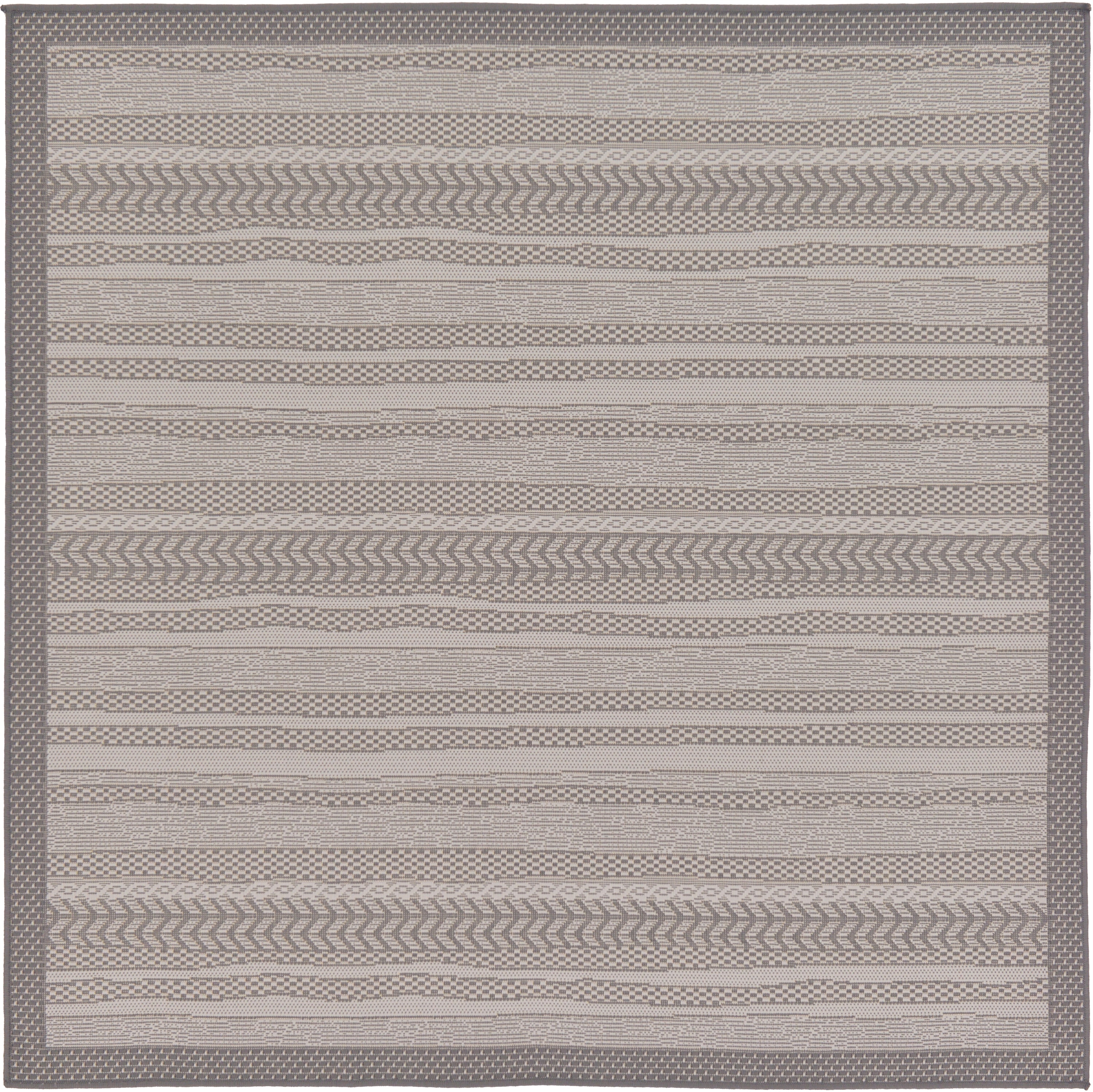 Unique Loom 3126561 Lines Outdoor 6 x 6 (ft) Loomed Polypropylene Gray/Dark Gray Square Indoor/Outdoor Geometric French Country Area rug
