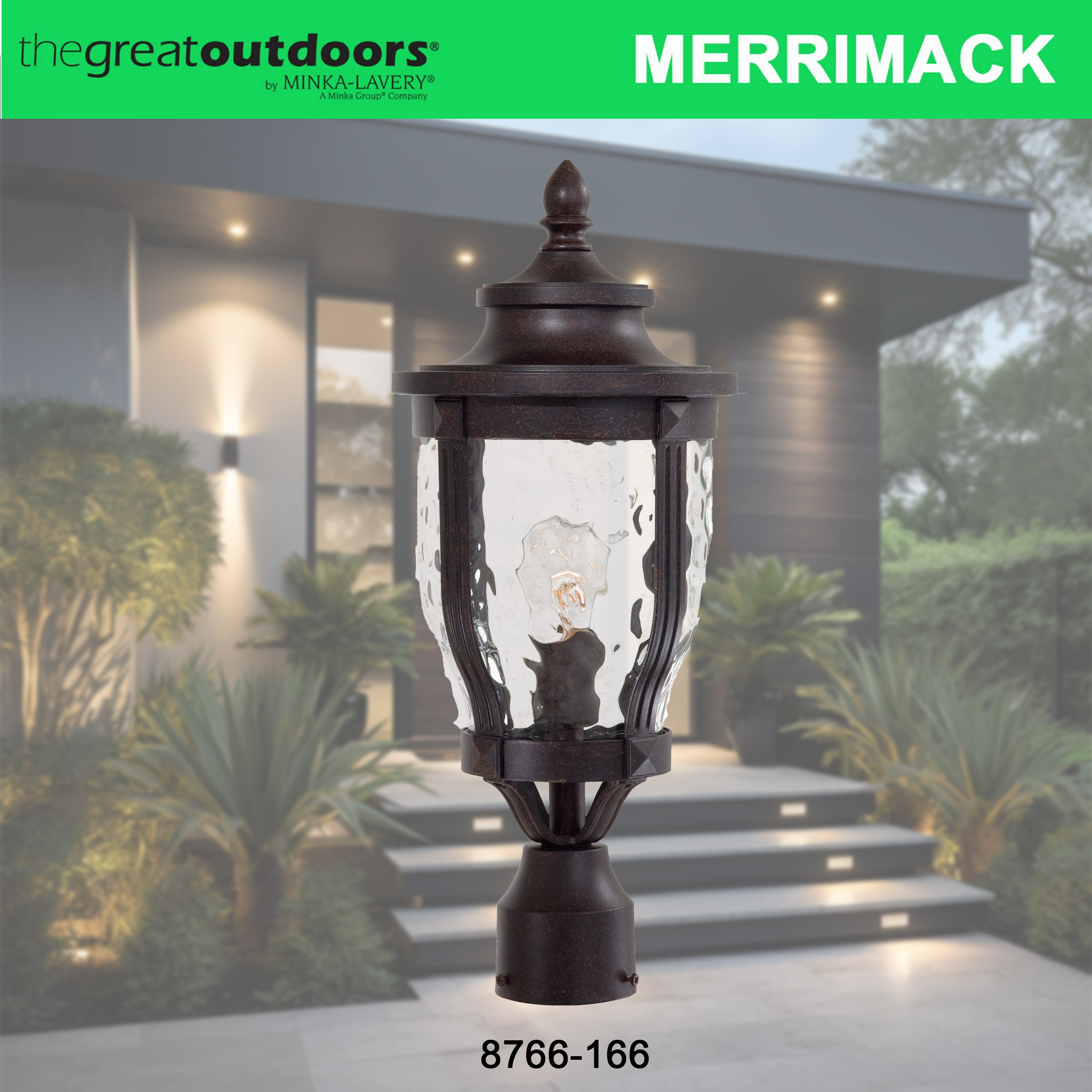 Corona Bronze Outdoor Post Light with Clear Hammered Glass