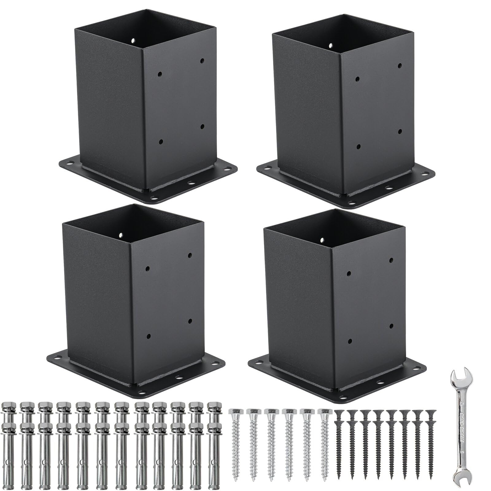 KHKFY  4x4 Post Base Set Black Metal Powder Coated Steel Deck Post Anchor Support for Wood or Concrete Outdoor Fence Mailbox Pergola Includes