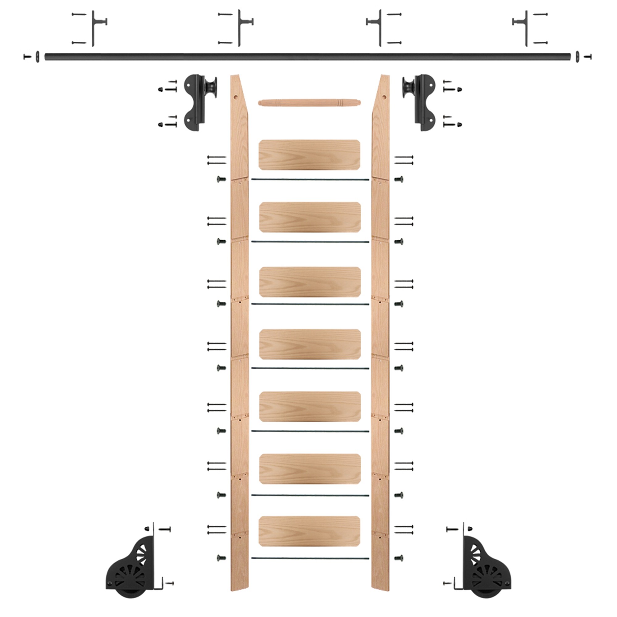 Quiet Glide QG5108RO08V08 8-ft Unfinished Red Oak Library Ladder