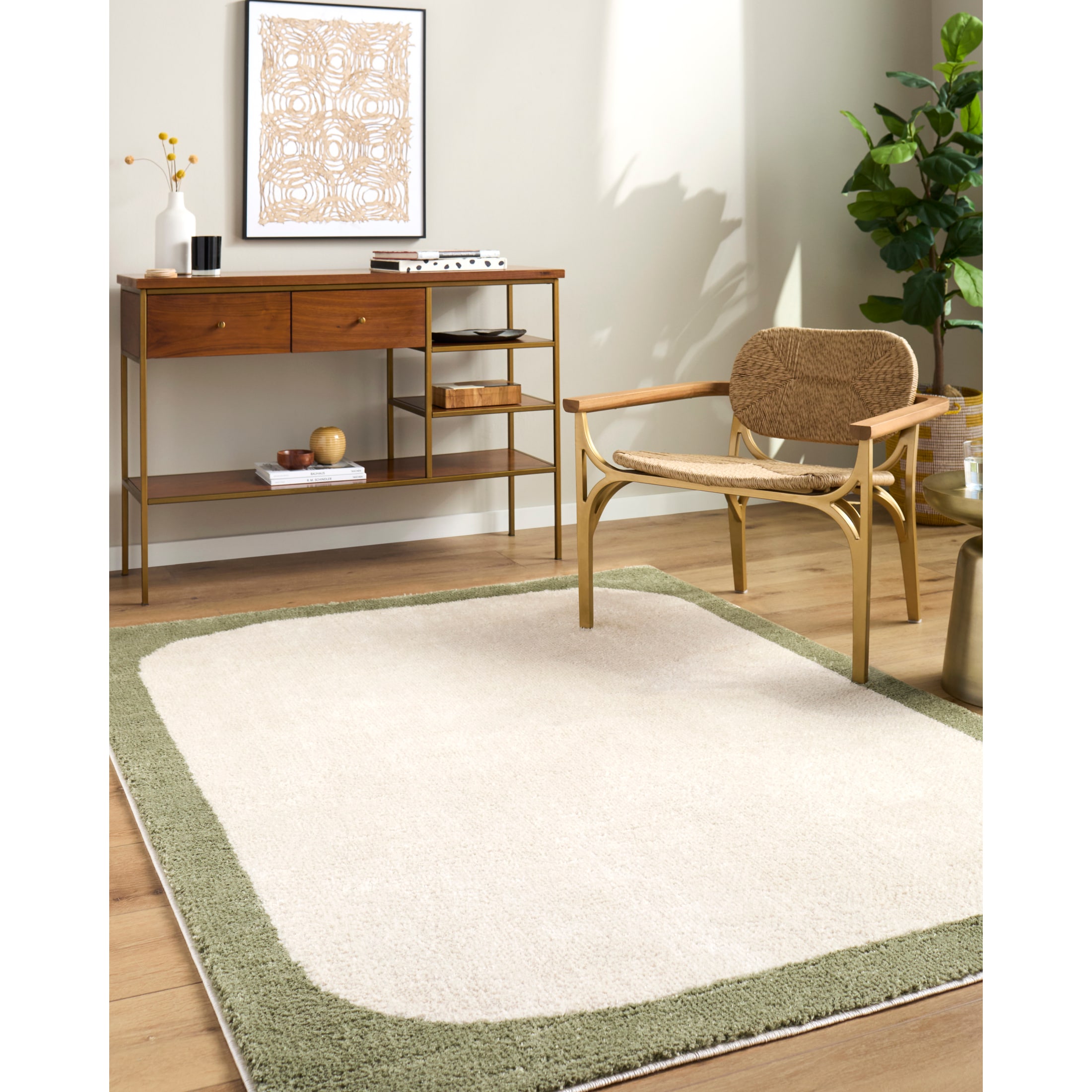 Livabliss Fossay Shag 9-ft x 7-ft Flatweave Polyester Cream/Olive ...