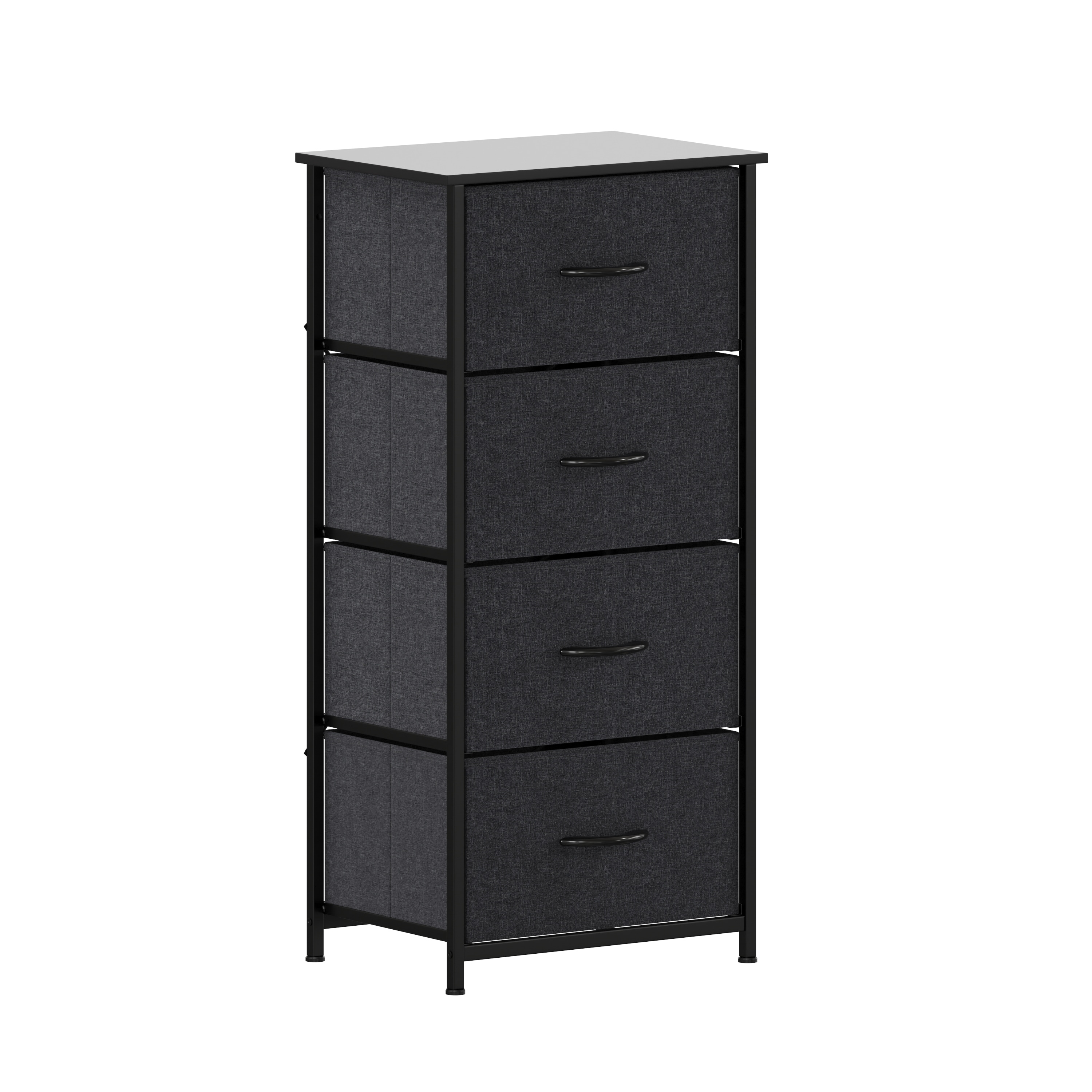 Flash Furniture 196861123764 Harris 4 Drawer Vertical Storage Dresser with Black Cast Iron Frame and Wood Top and Black Easy Pull Fabric Drawers with Wooden Handles