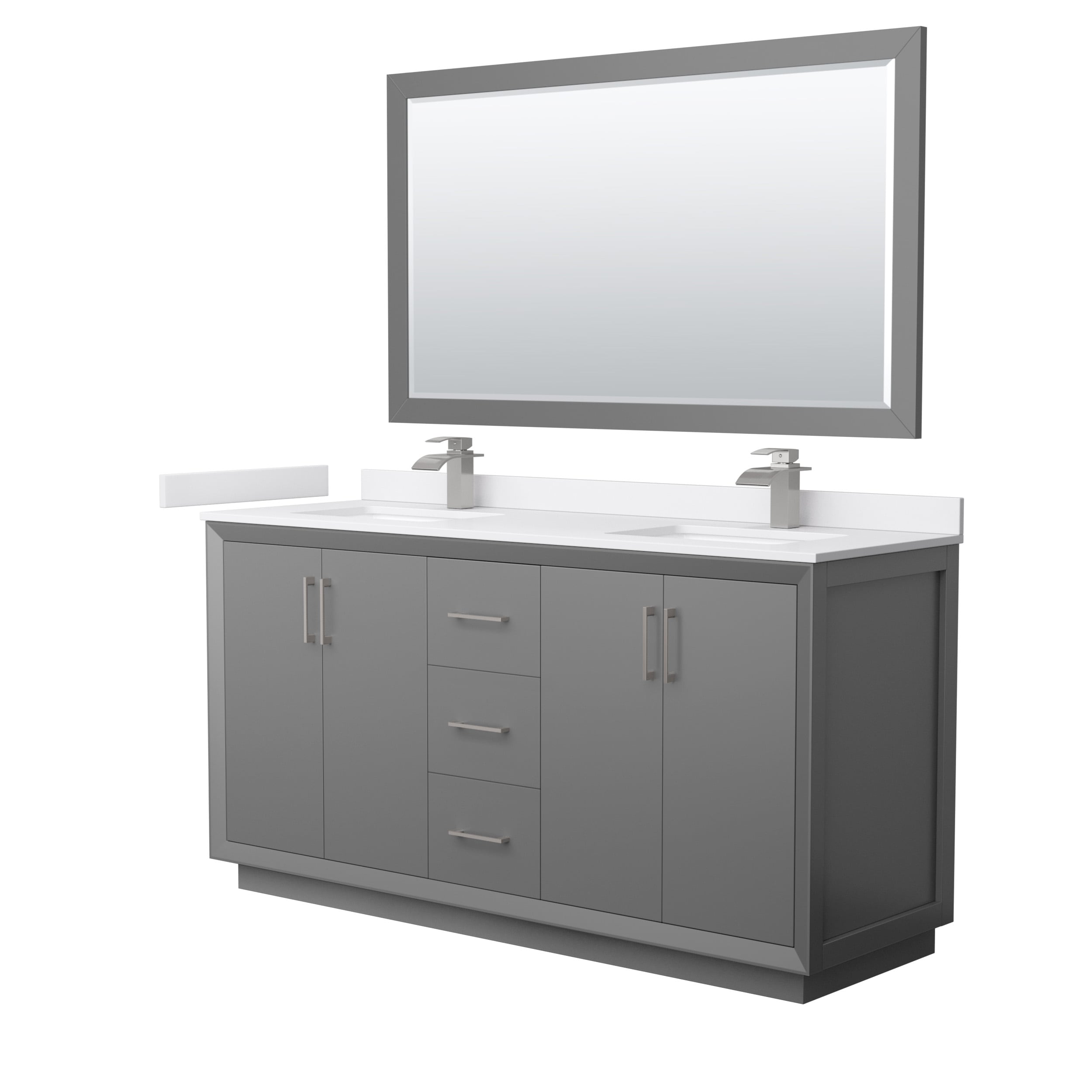 Wyndham Collection WCF414166DKGWCUNSM58 Strada 66-in Dark Gray with Brushed Nickel Trim Undermount Double Sink Bathroom Vanity with White Cultured Marble Top (Mirror Included)