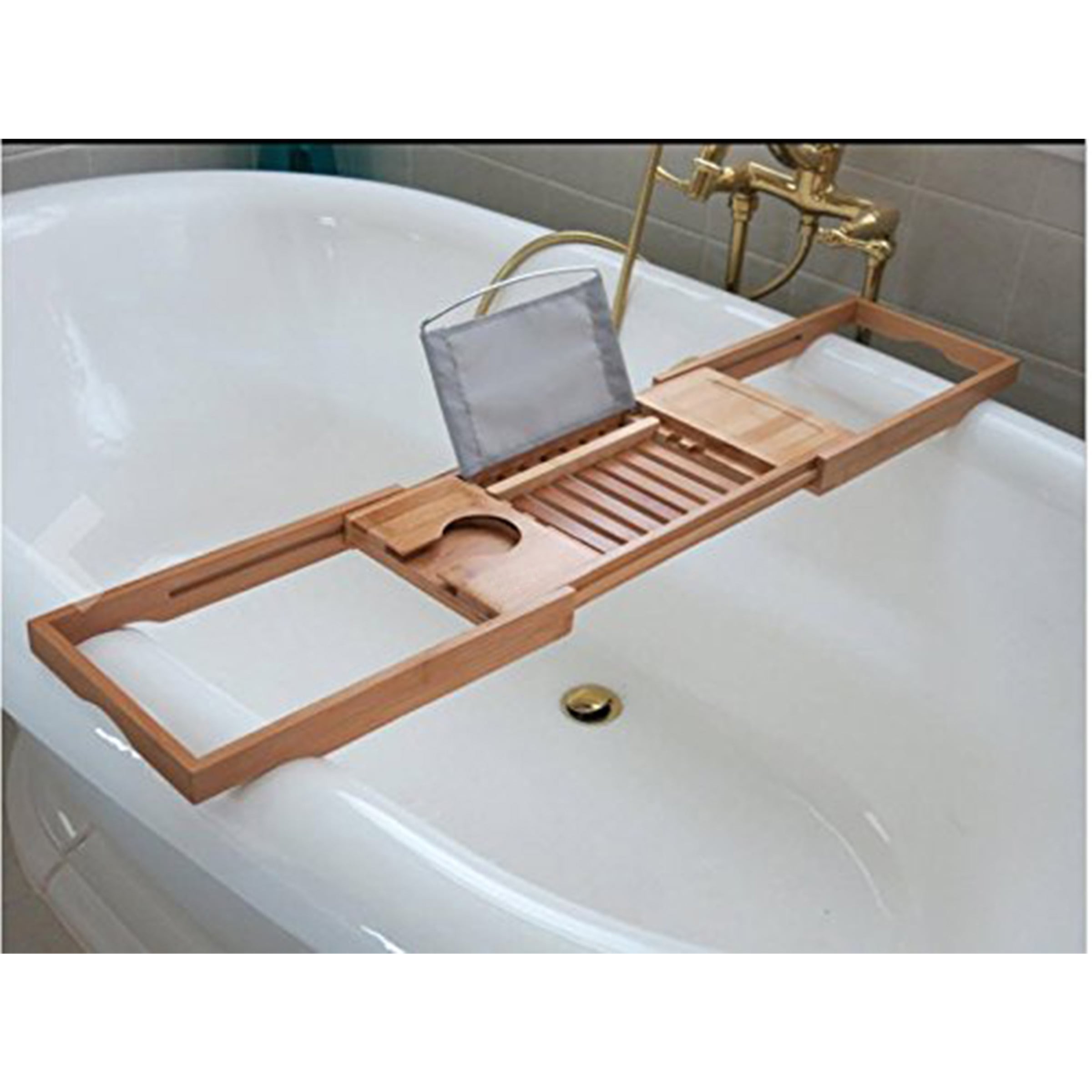 LANGRIA 100% Natural Bamboo Bathtub Caddy Over-the-Tub Tray