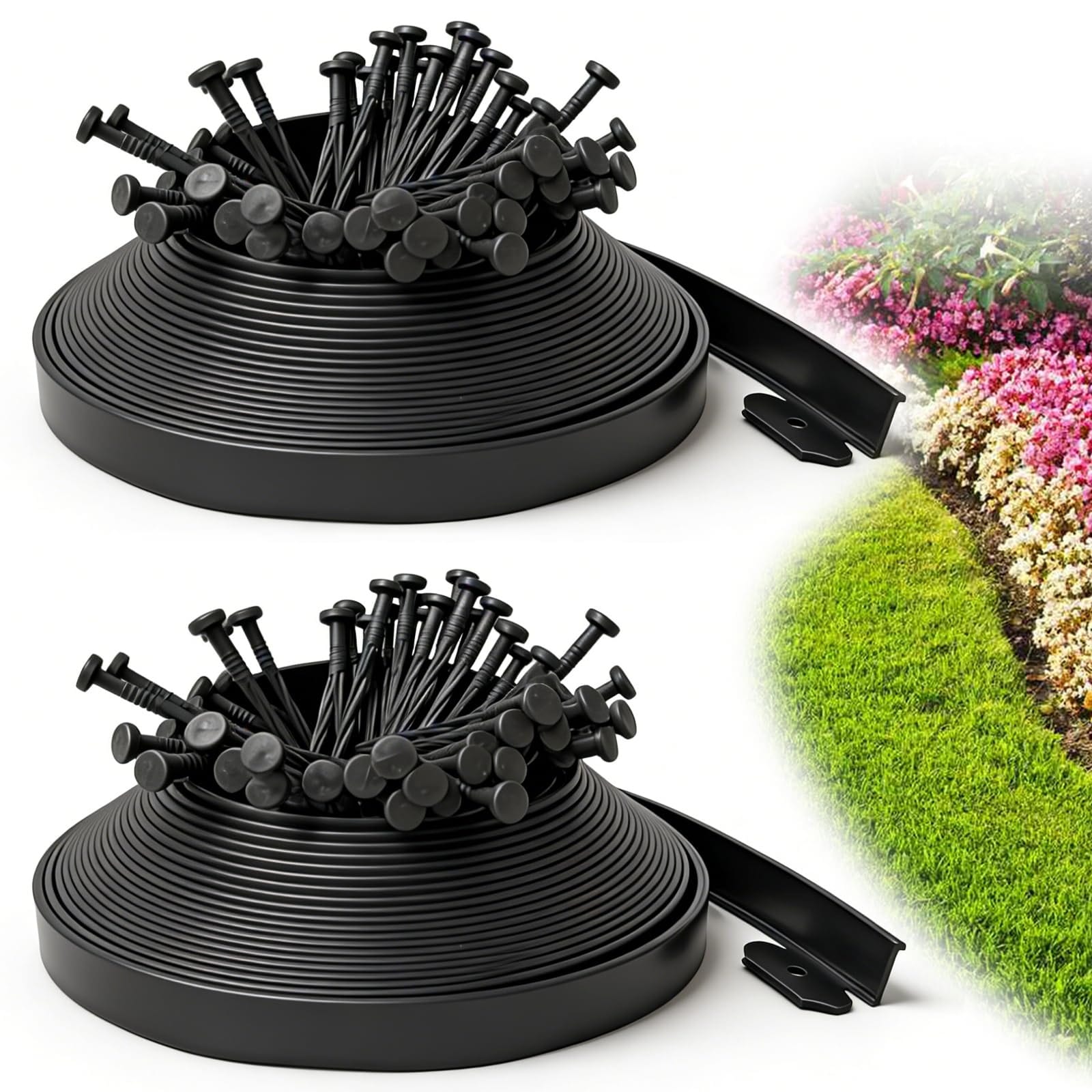 Adrinfly  118 FT Flexible Landscape Edging 2 Inch Tall Plastic and Rubber No Dig Garden Border with 160 Stakes for Lawn Flower Bed Pathway 1 Roll