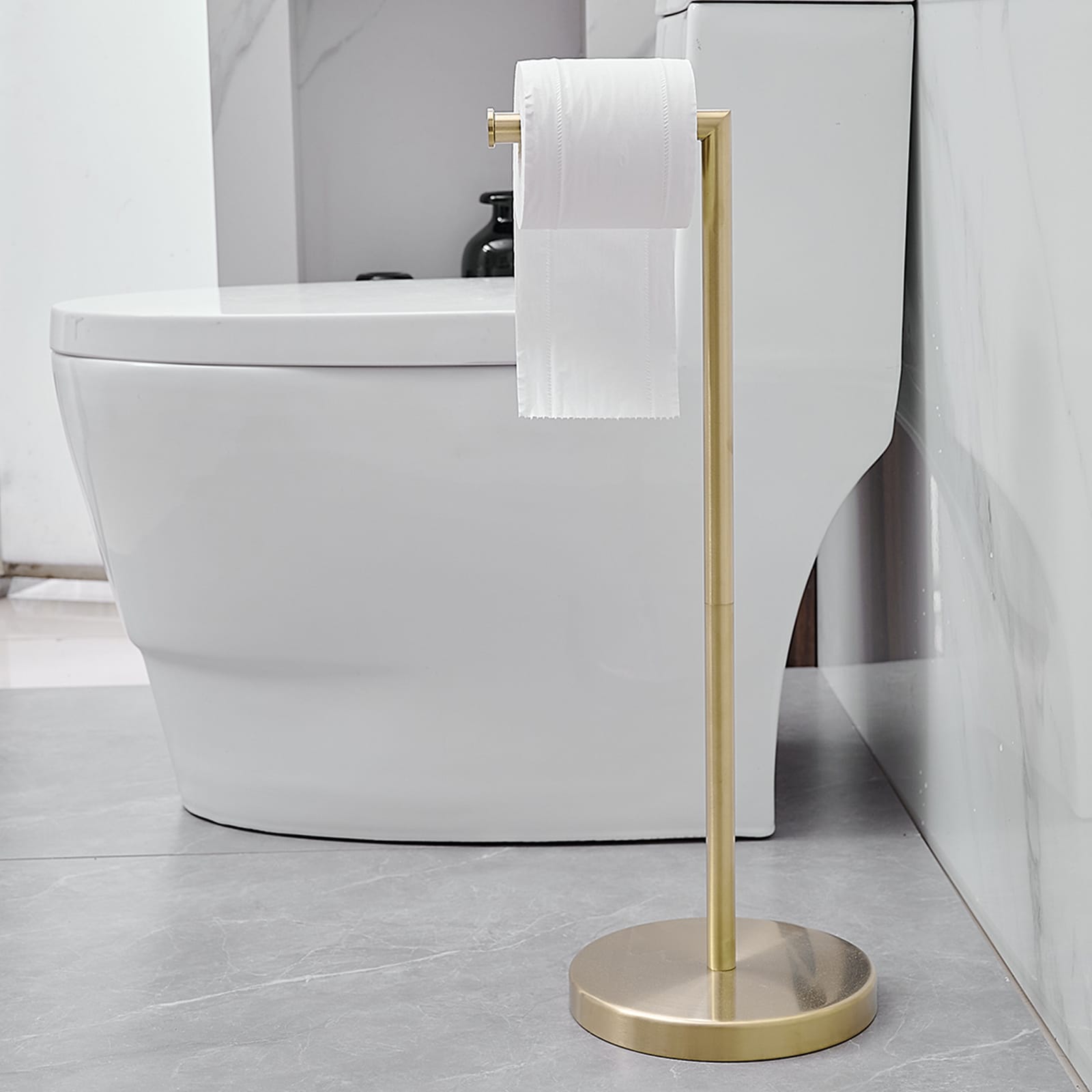 BWE A91016 Toilet Paper Holder Brushed Gold Freestanding Single Post