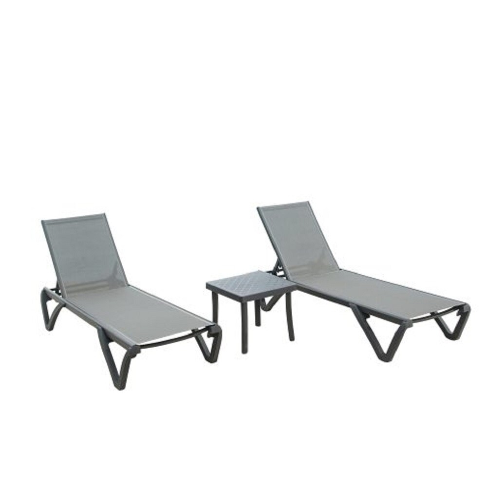 ZAKLOOP WU1859109841 Patio Chaise Lounge Chair Set of 2 Stackable Gray Stationary Chaise Lounge Chair with Gray Mesh Seat
