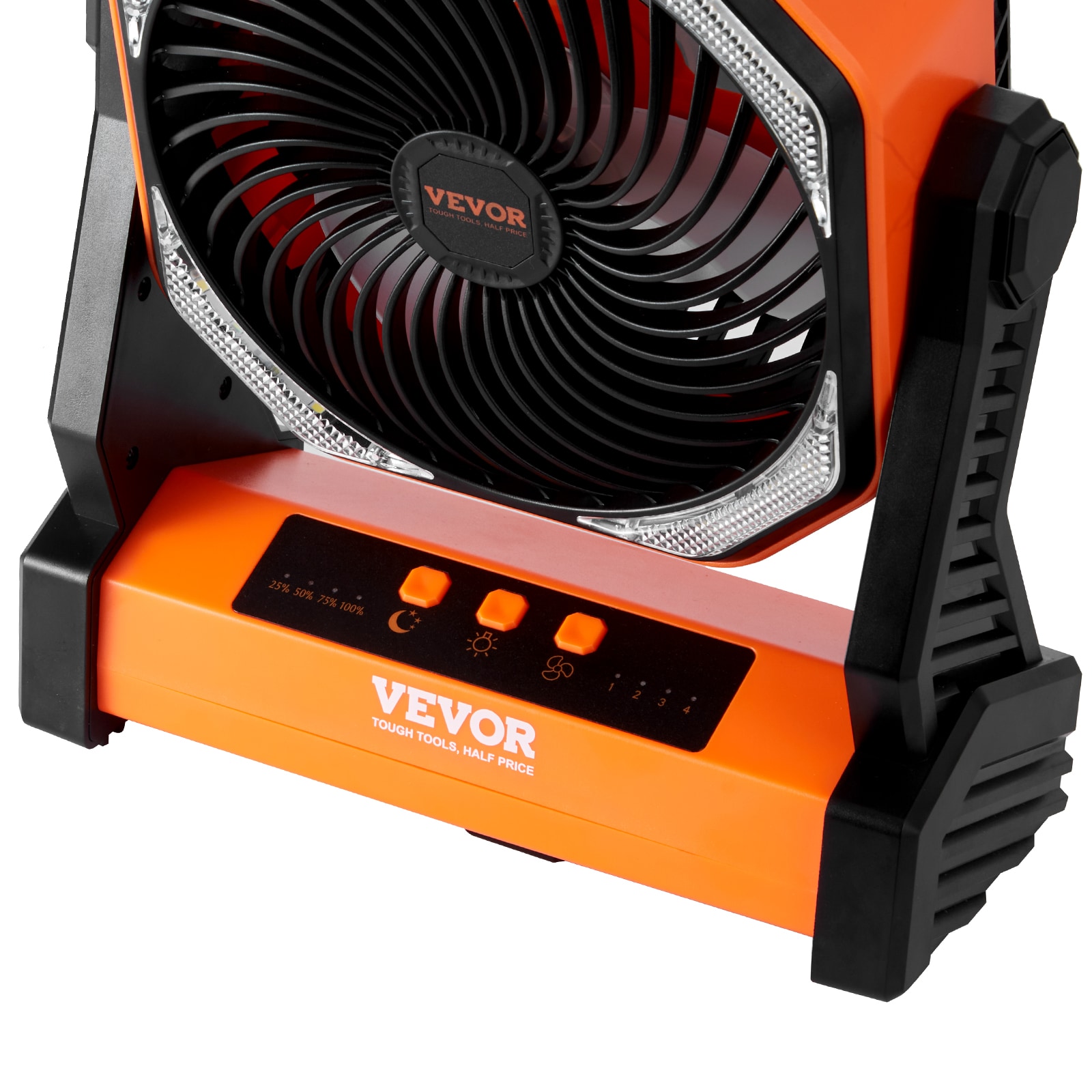 VEVOR 8-Inch Orange Rechargeable Desk Fan with LED Lantern
