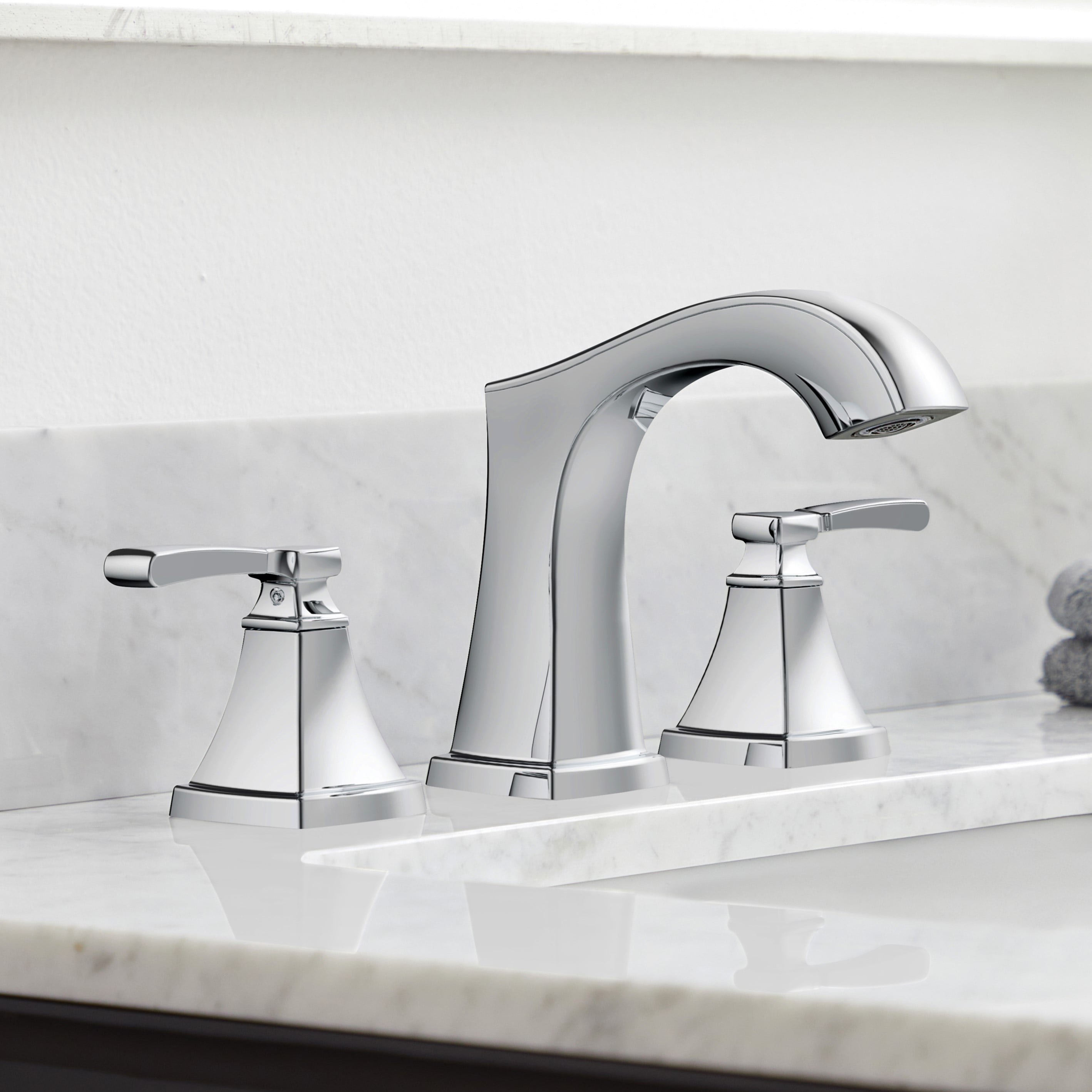 allen + roth 67124W-6101 Chesler Polished Chrome Widespread 2-handle WaterSense Mid-arc Residential Handle Bathroom Sink Faucet with Drain