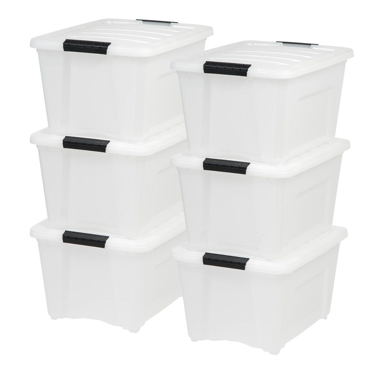 Iris USA, 32 Quart Stack & Pull Clear Plastic Storage Box with Buckles, Gray