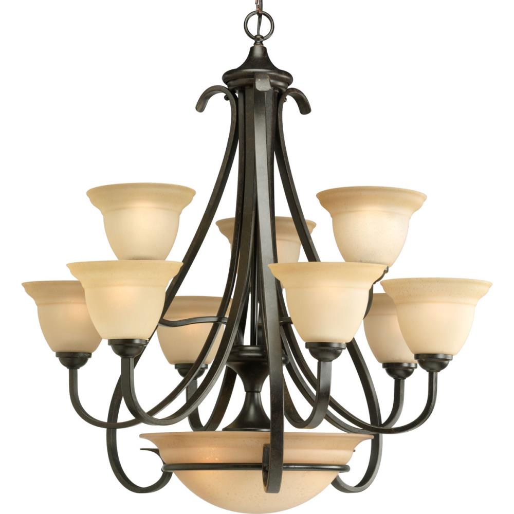 Progress Lighting P4418-77 Torino 9-Light Forged Bronze Transitional Led; Dry rated Chandelier