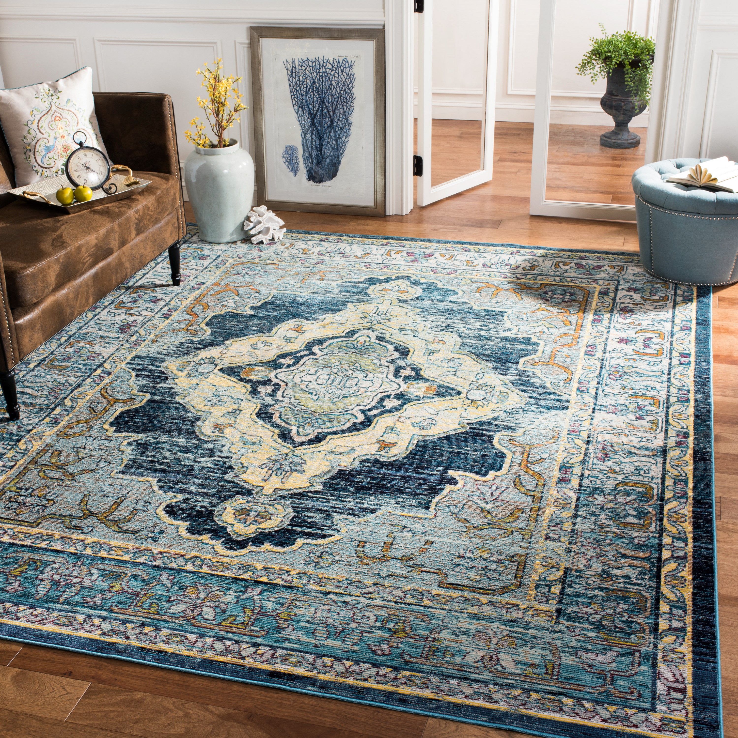 Safavieh CRS500M-10 Crystal Emory 10 x 14 (ft) Tufted Polypropylene Blue/Yellow Rectangular Indoor Distressed/Overdyed Vintage Area rug
