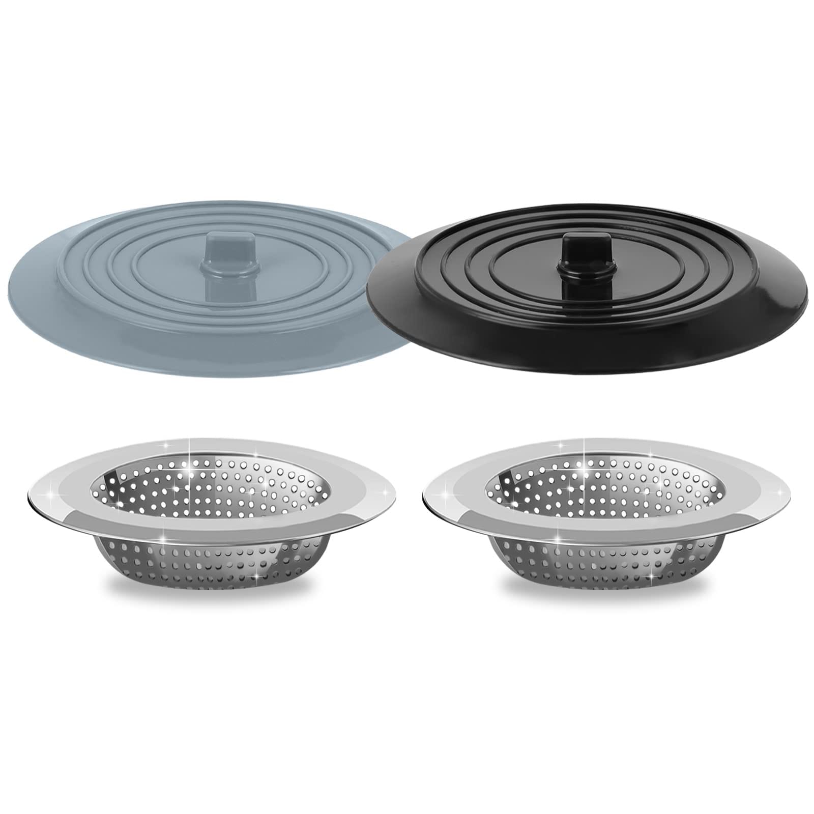 Yichuhaoxi  Kitchen Sink Strainer Stopper 4 Pack Universal Silicone Drain Cover and Stainless Steel Food Catcher Kit for Sink and Bathtub Easy to
