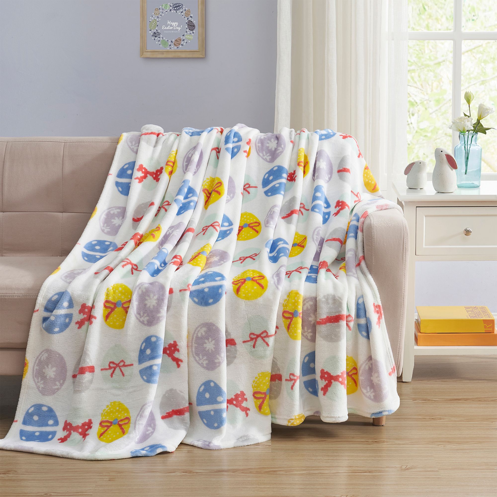 KATE AURORA Multi Easter Eggs Ultra Soft and Plush Oversized Accent Throw Blanket 50 In W X 70 In L
