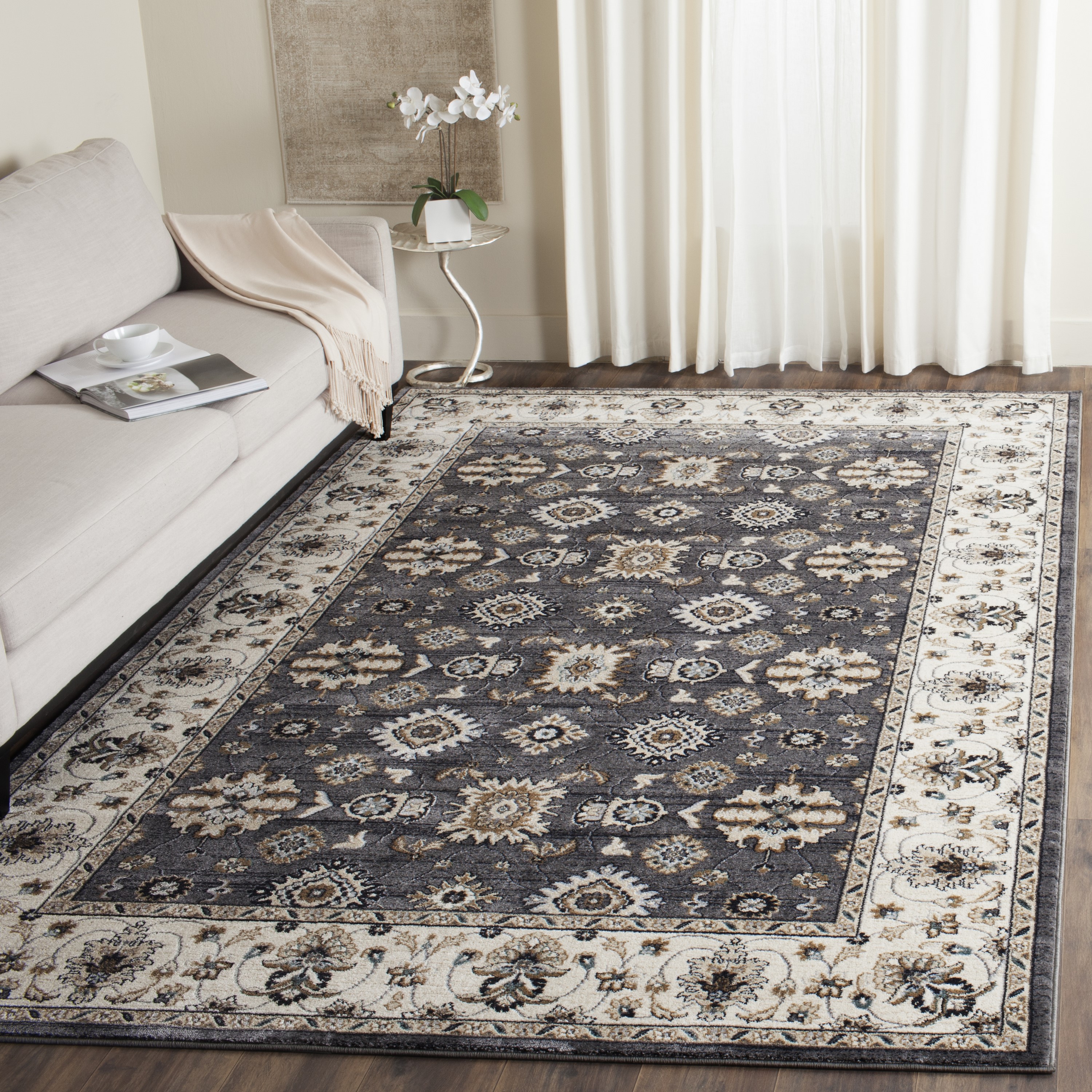 Safavieh LNH332G-9 Lyndhurst Samadan 9 x 12 (ft) Loomed Polypropylene Gray/Cream Rectangular Indoor Floral/Botanical Oriental Area rug