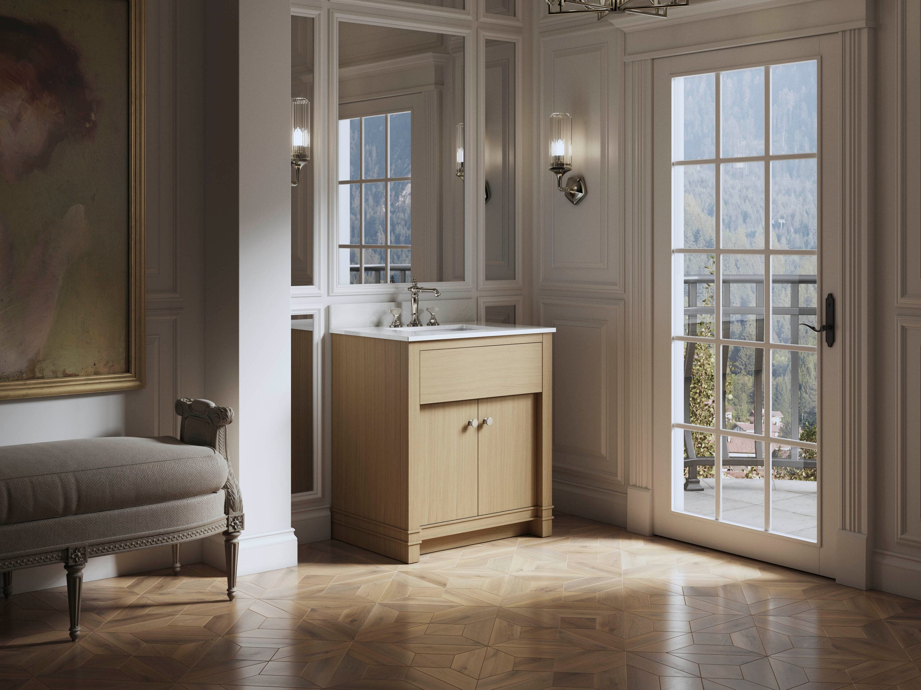 KOHLER 33265-WEK Alouette 30-in Light Oak Undermount Single Sink Bathroom Vanity with White Quartz Top