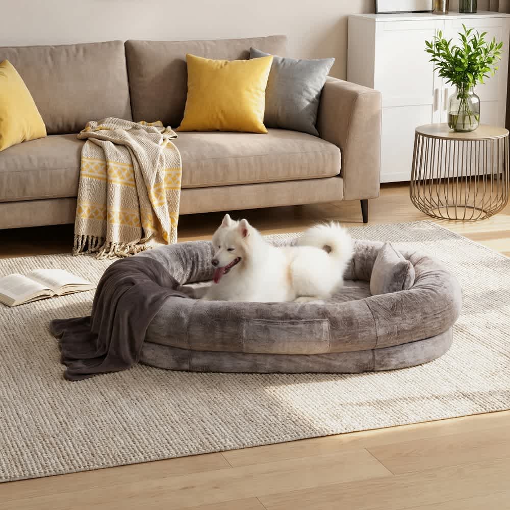 U-HOMY 71in Human Dog Bed with Includes Blanket and Pillow for Adults and Pets (Gray)
