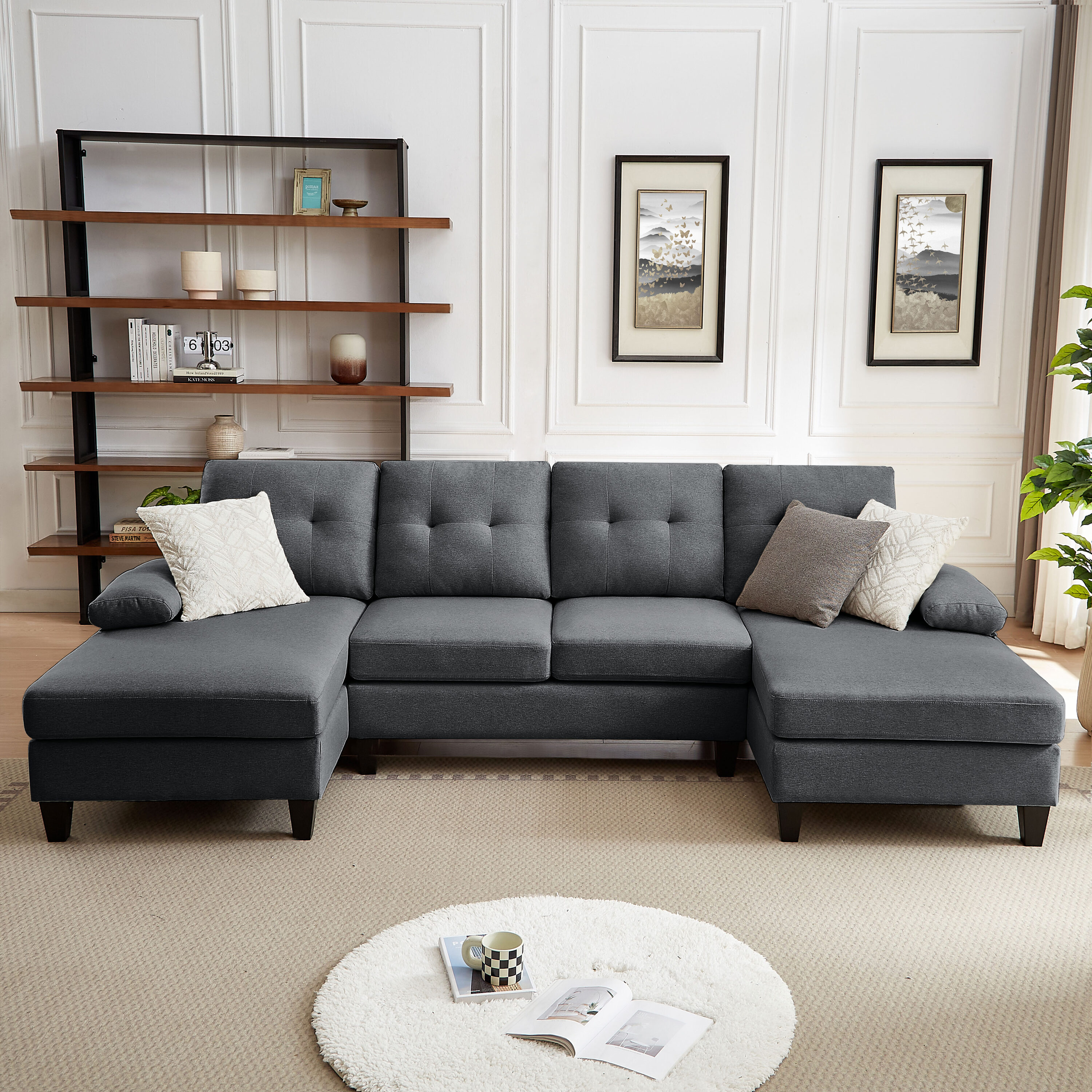Jarenie YMX30DG YMX30 111.03-Inches Modern Dark Grey Linen 6+ -seater Sofa