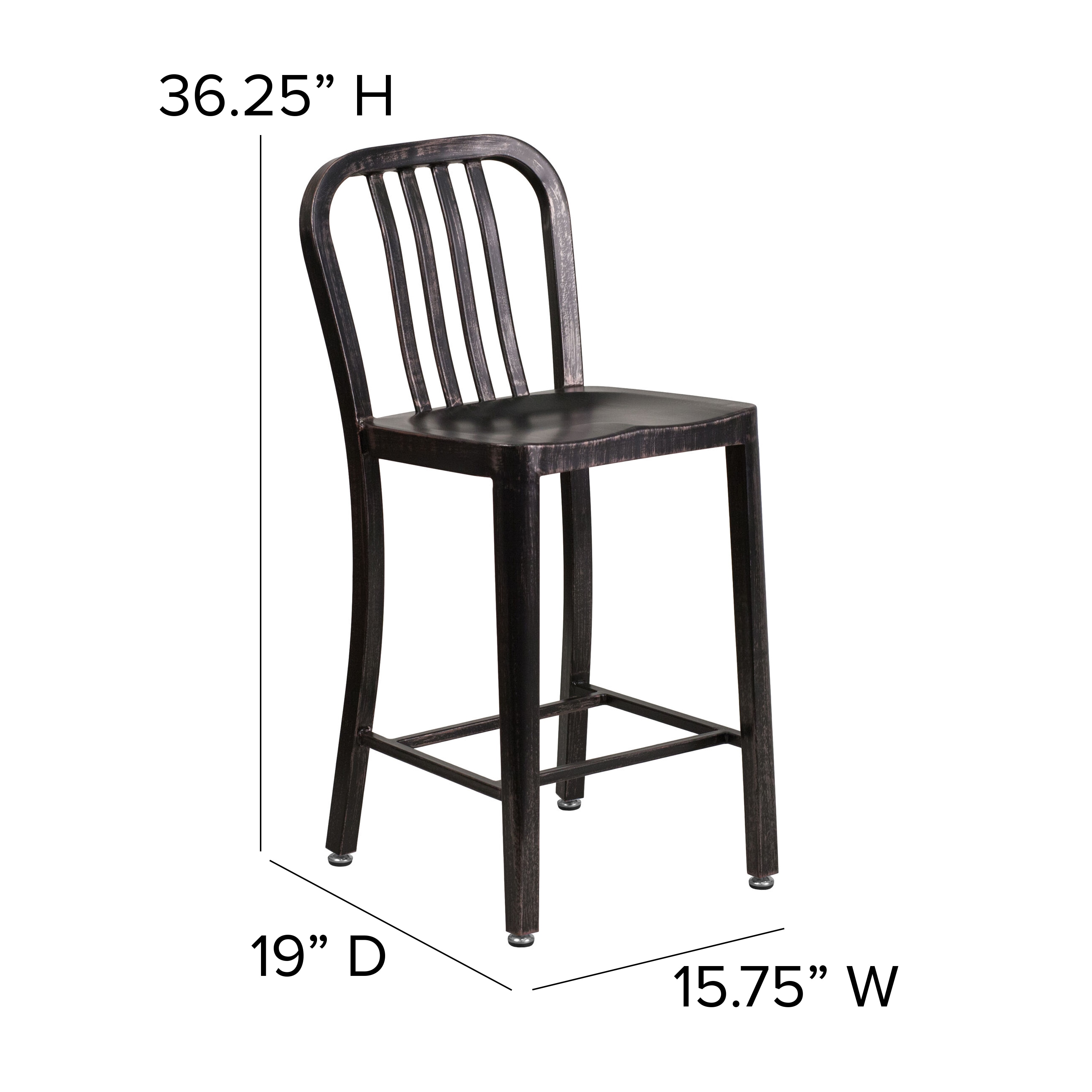 Sleek 24" Black-Antique Gold Metal Indoor-Outdoor Counter Stool