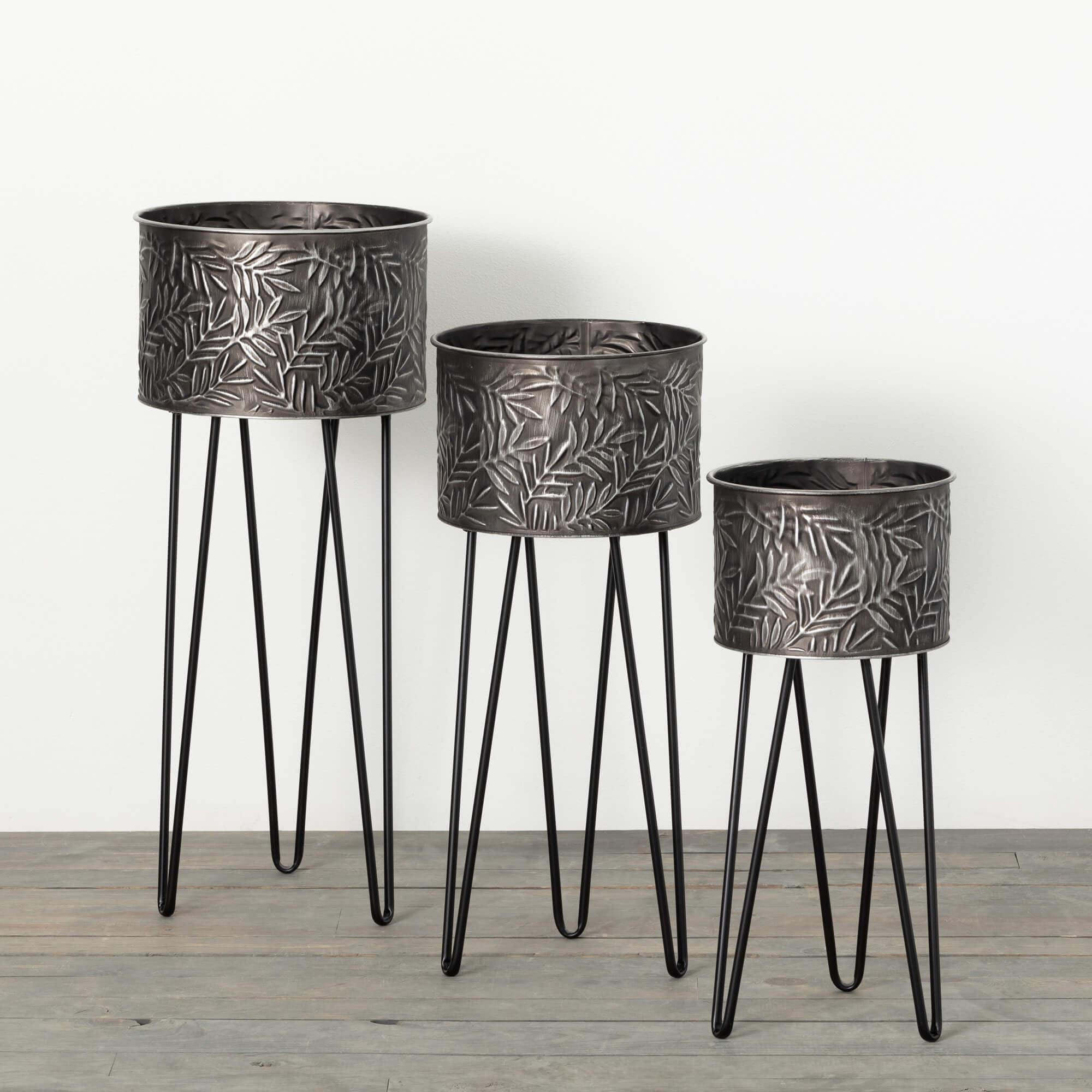 Sullivans MET2285 3 -Pack Round 12.5-in W Large Black Metal Indoor Planter Stand Included
