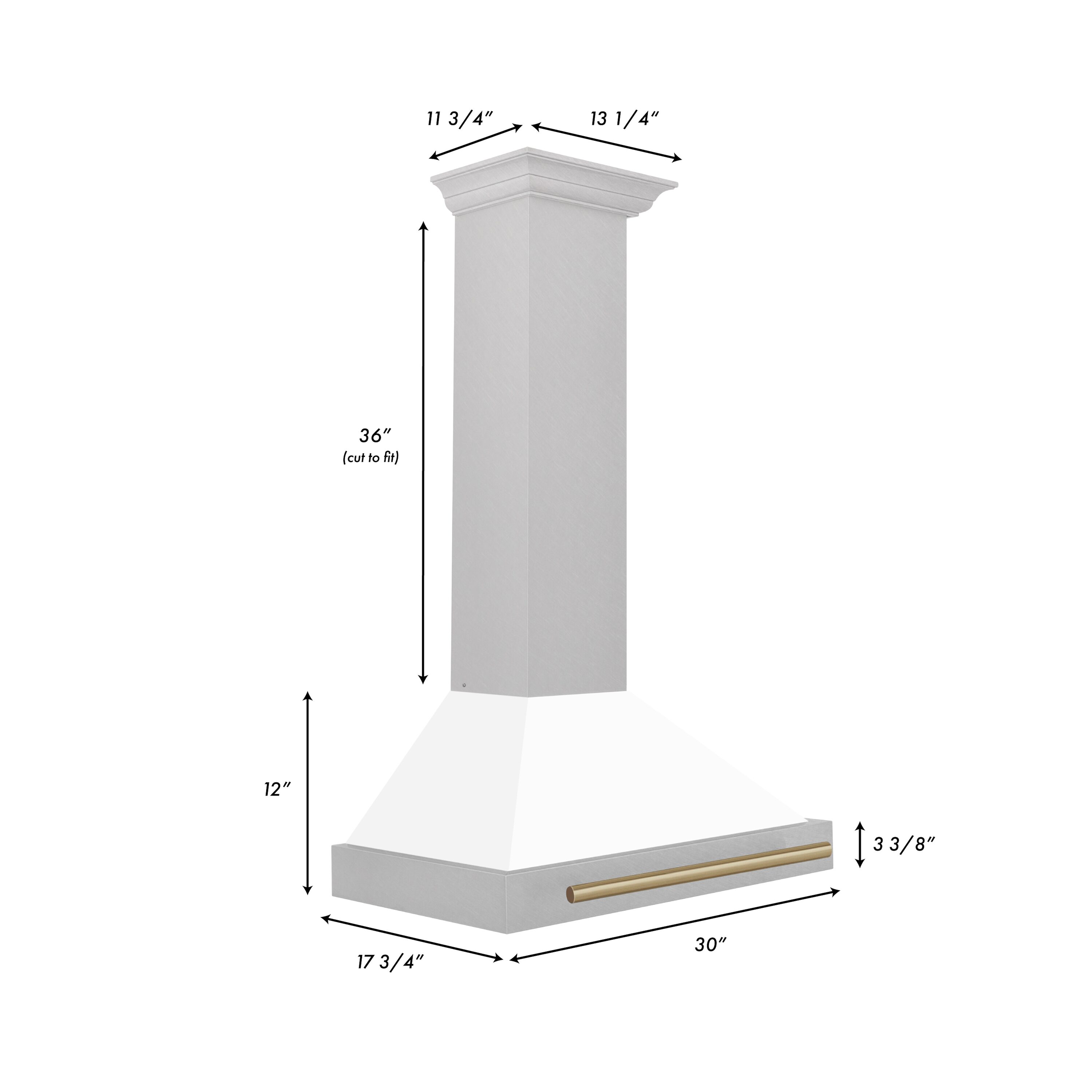 30'' White Matte and Champagne Bronze Wall Mount Range Hood