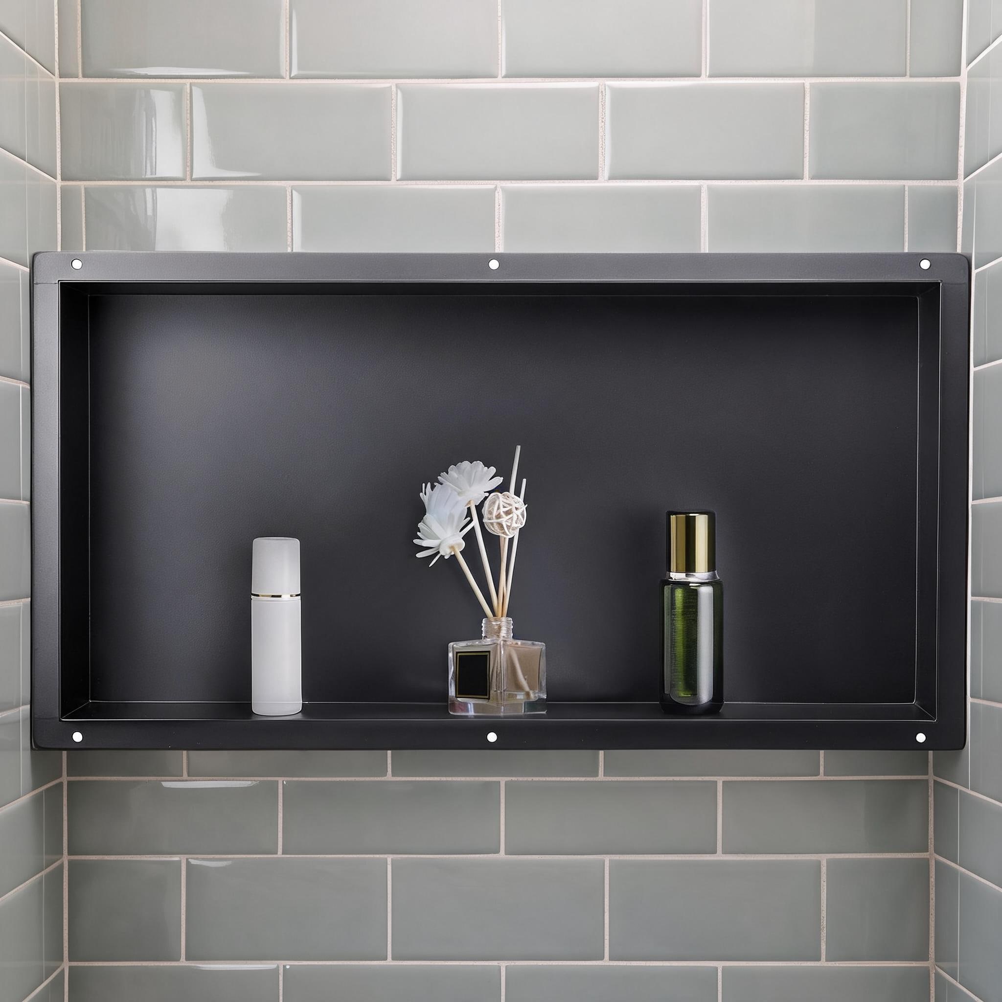 Watnature  13 times 25 times 4 Inch Frameless Recessed Shower Niche Jet Black Stainless Steel