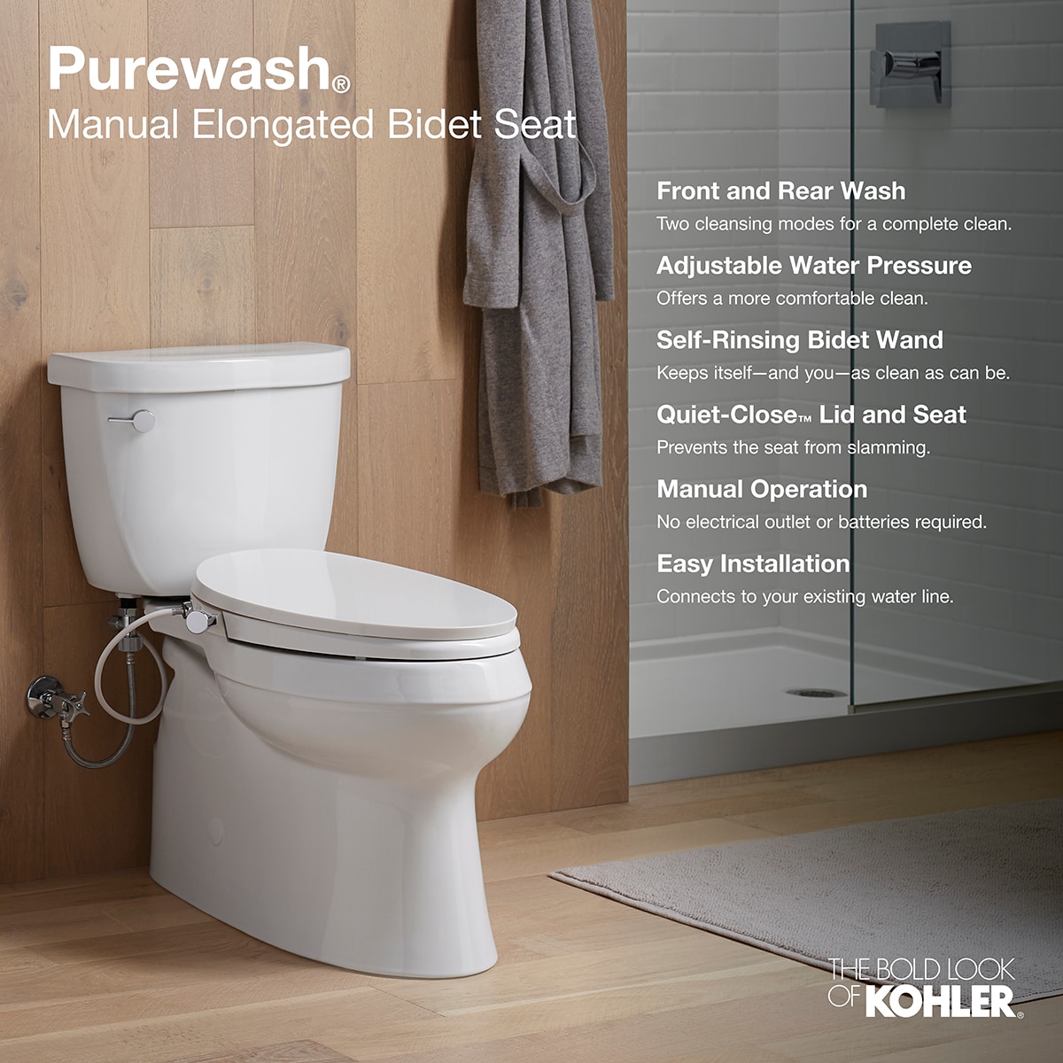KOHLER Purewash White Elongated Soft Close Bidet Toilet Seat in the Toilet department at Lowes.com