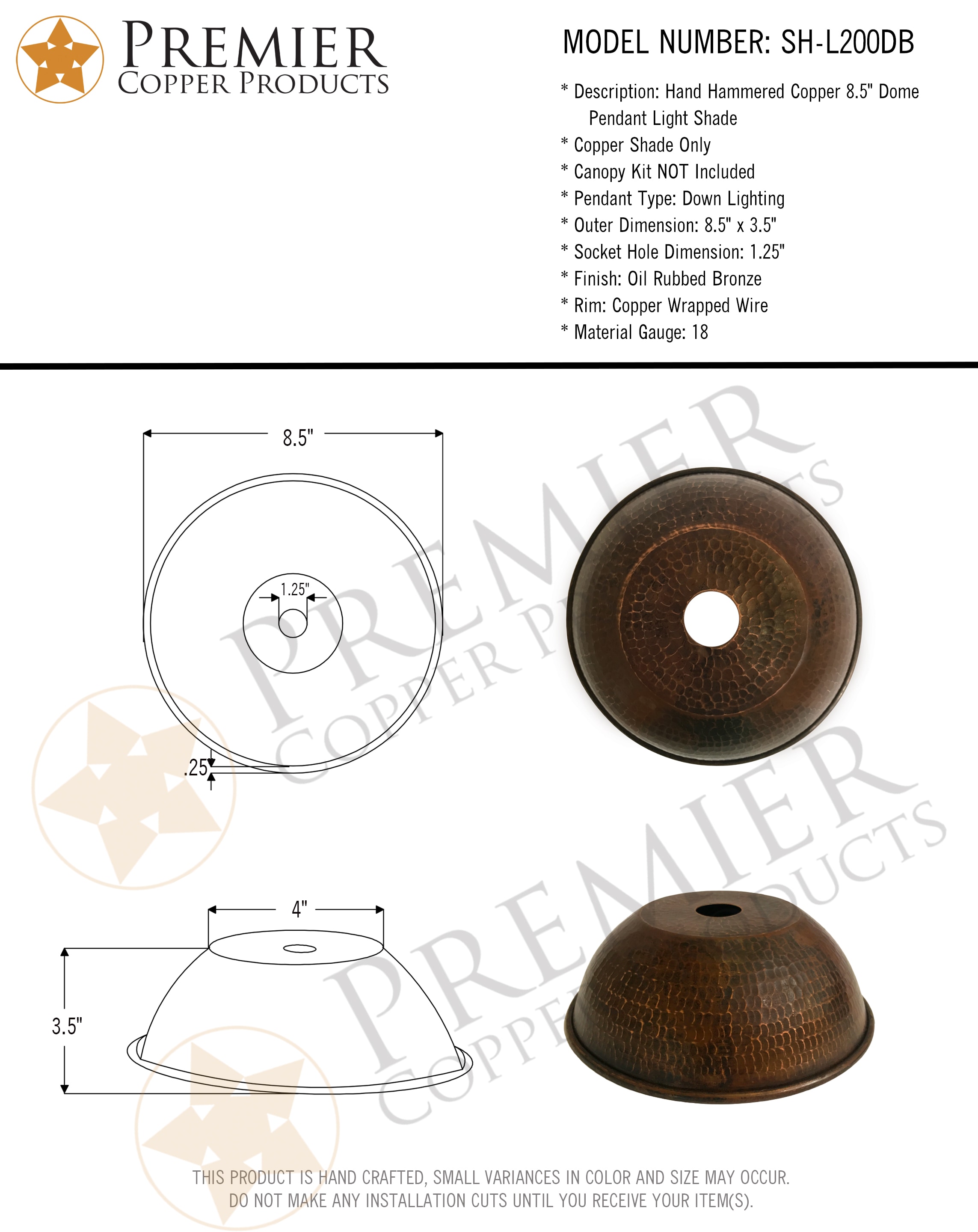 PREMIER COPPER PRODUCTS SH-L200DB Light-Shades - View #4