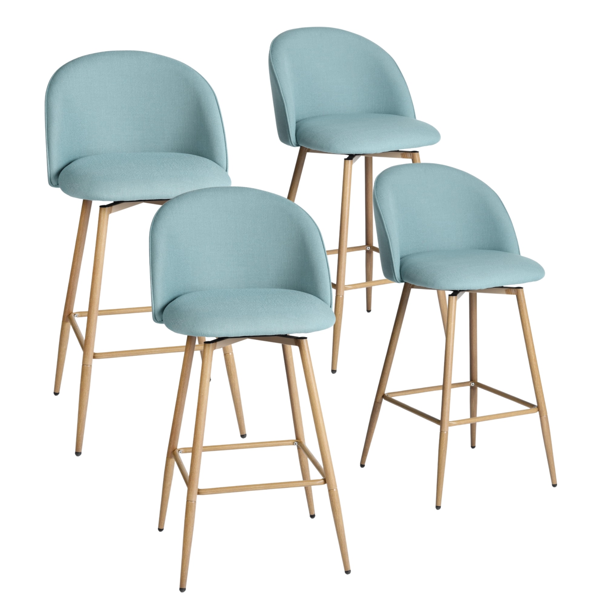 Homy Casa HASEEB BLUE 4 HASEEB 26 in. Modern Swivel Upholstered Counter Height Bar Stool with Curved Back Pale Teal Fabric and Natural Oak Legs (Set of 4)