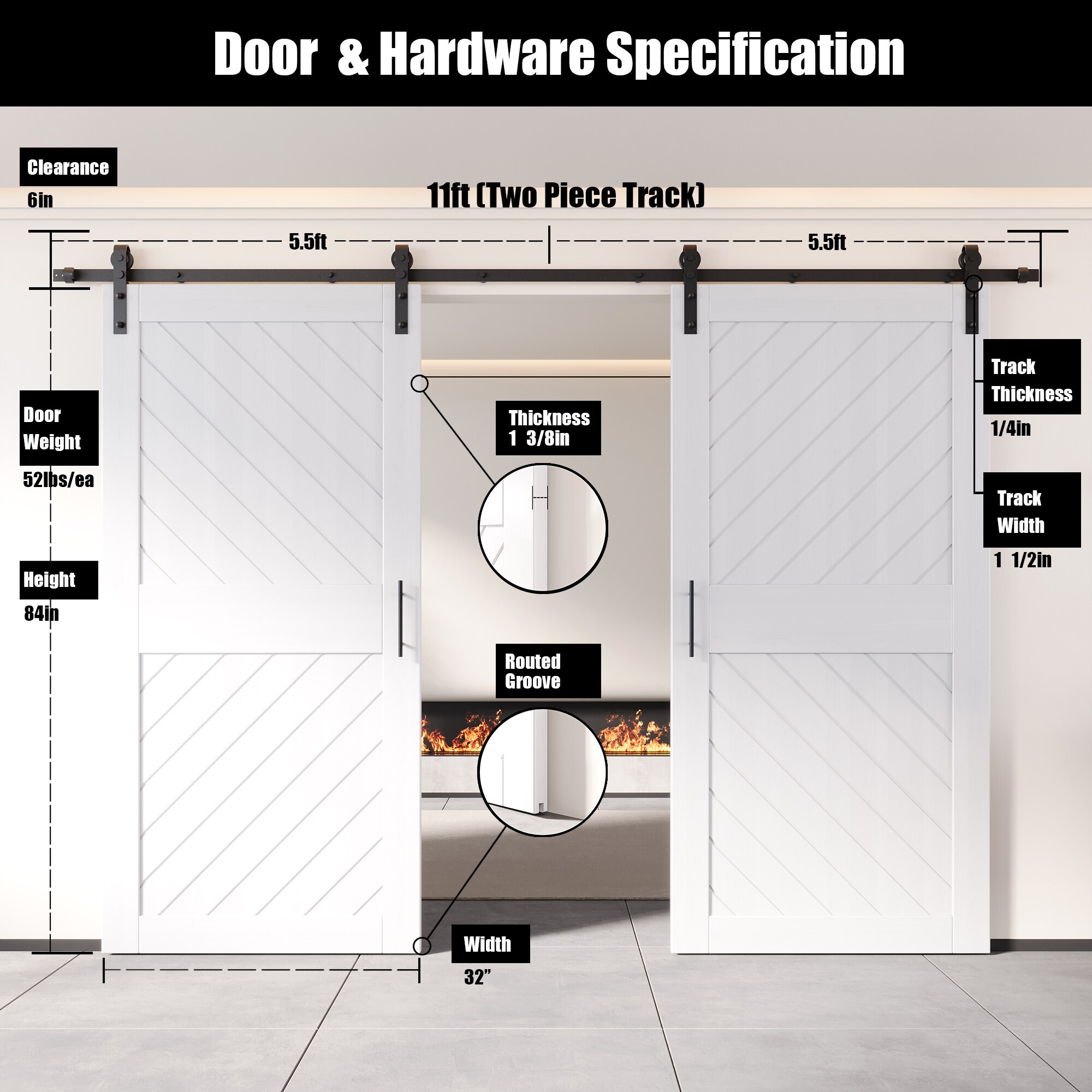 HOMACER YT2H132C-XT4-3284-WH Barn-Doors - View #2