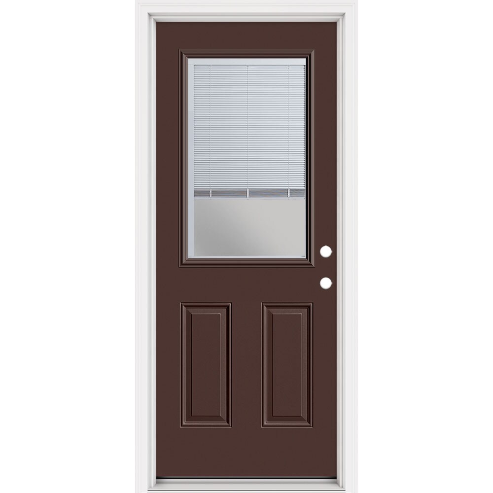 Masonite 321463 Steel Doors Series 32-in x 80-in x 4-9/16-in Steel Half lite Left-hand inswing Chocolate Painted Prehung Front Door with Brickmould Insulating core