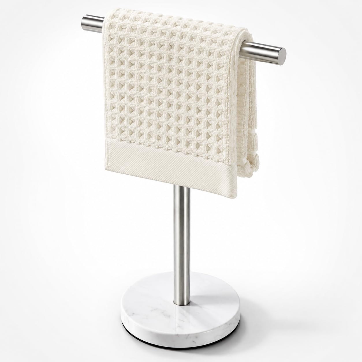 Misopily  Freestanding Hand Towel Holder 15 Inch T Shape Rack with Brushed Nickel Finish and Marble Base for Bathroom or Kitchen