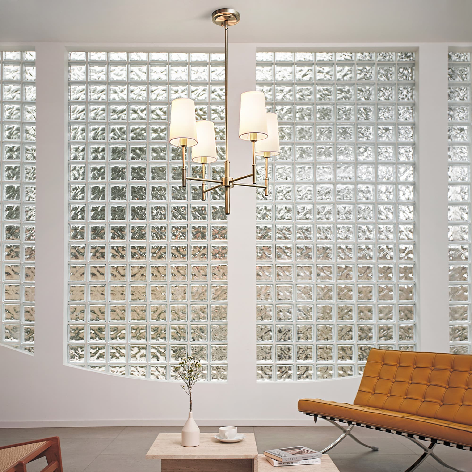 Ronnie 4-Light Matte Brass Chandelier with White Fabric Shades